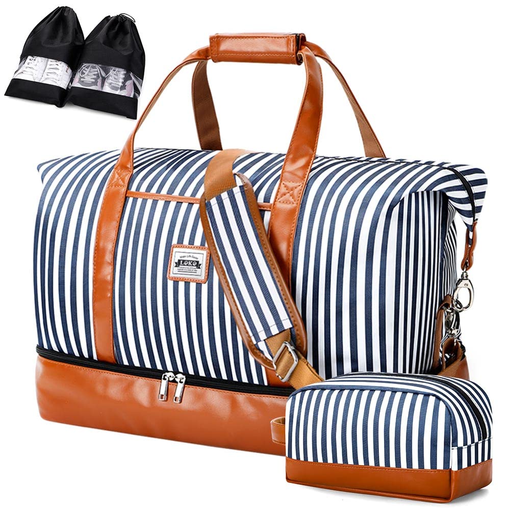 Borsone da Viaggio Donna 50L | Borsa da Viaggio Donna con Scomparto Impermeabile Separato - con 1 Custodia per la Toilette e 2 Custodie per le Scarpe - Striature