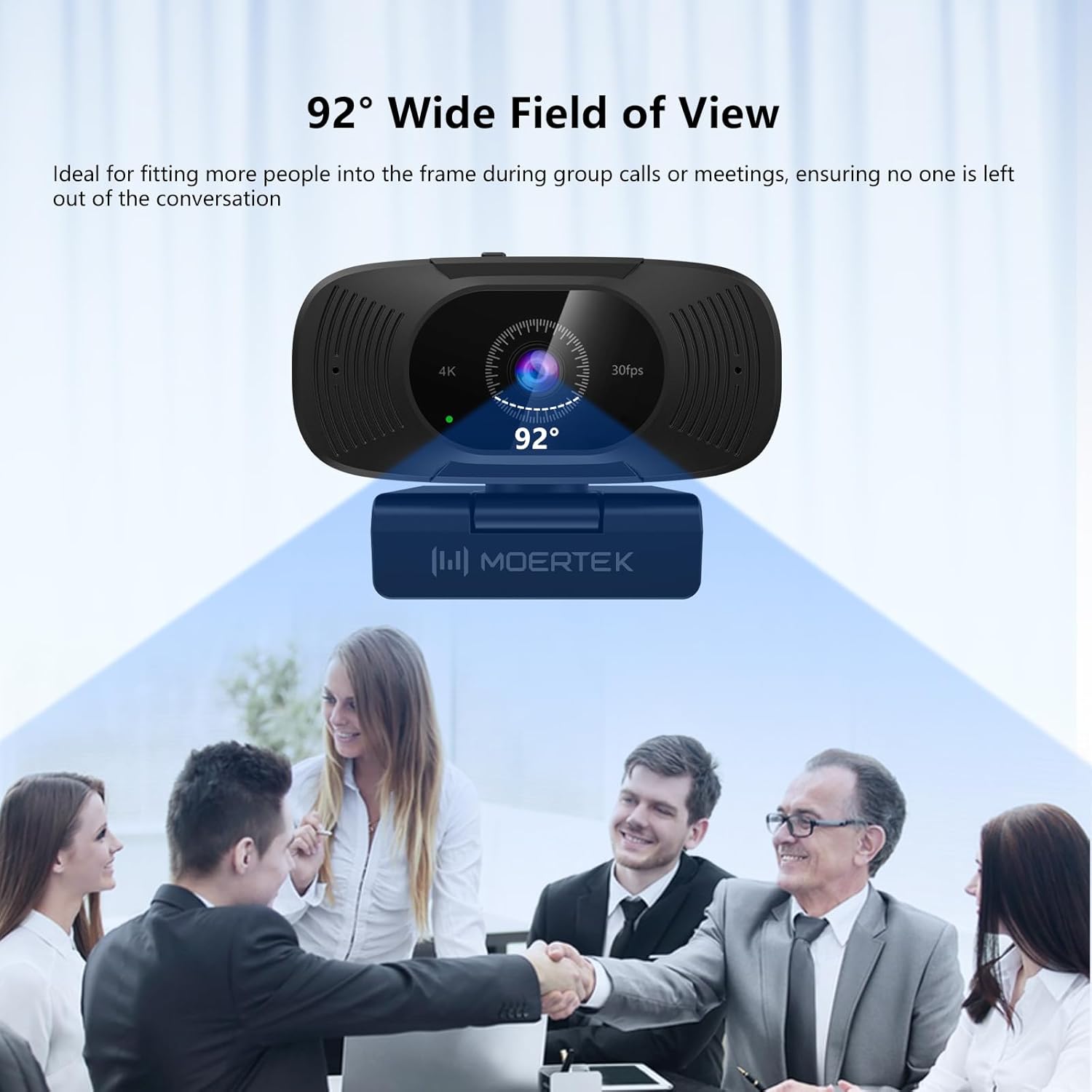 4K Webcam with Microphone, 1080P 60fps Webcam for PC, 8MP UHD 92° Wide Angle Len, Automatic Light Correction, USB Camera with Privacy Cover, External Computer Camera for Business Meeting/Video Call