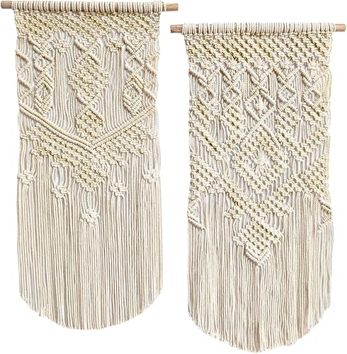 LIVALAYA Decoración tejida de macramé bohemio para colgar en la pared, 24 pulgadas de largo x 13 pulgadas de ancho, juego de 2, decoración de pared