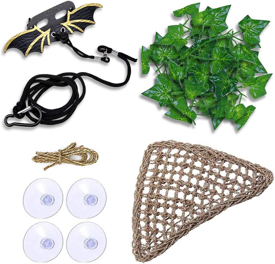 koalala Adjustable Lizard Leash, Bearded Dragon Hammock, Flexible Reptile Leaves with Suction Cups Habitat Decor for Chameleon Lizards…
