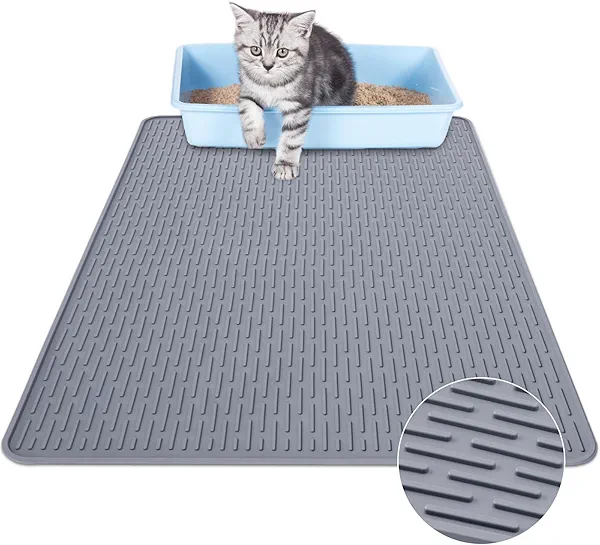 Ipixune Rubber Cat Litter Mat, Indoor Kitty Litter Box Mat, Waterproof, Easy-to-Clean, Odorless, Textured Surface, Anti-Slip Design (L:34" x 22")