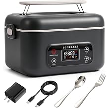 LONICERA Cordless Electric Lunch Box, 12000mAh Battery, 1.3L, Space Gray | 100W 360 heating, preset timer, 44 oz stainless steel container, insulated carry bag, for work, travel and outdoor use