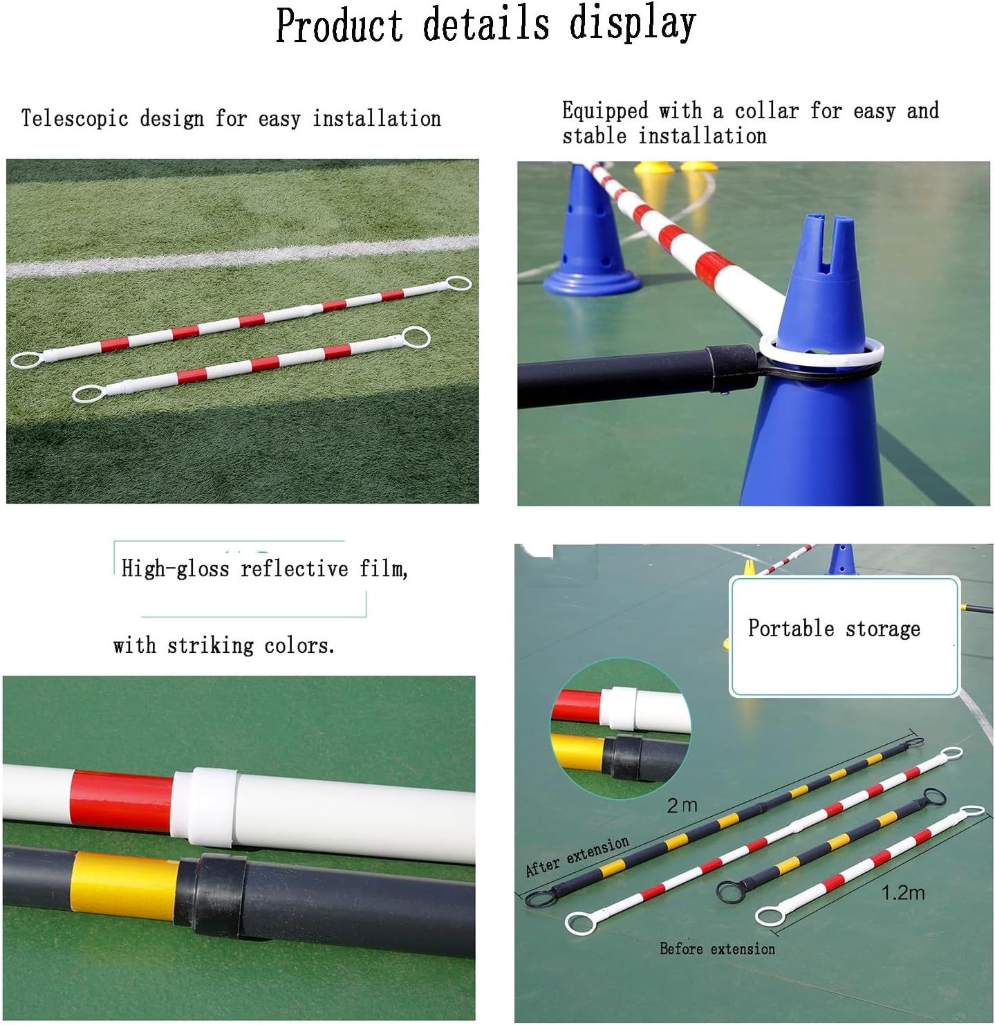 Retractable Universal Reflective Warning Rods - 5pcs Traffic Safety Cone Bar for Events, Sports Training, and Crowd Control - Enhanced Visibility & Durability