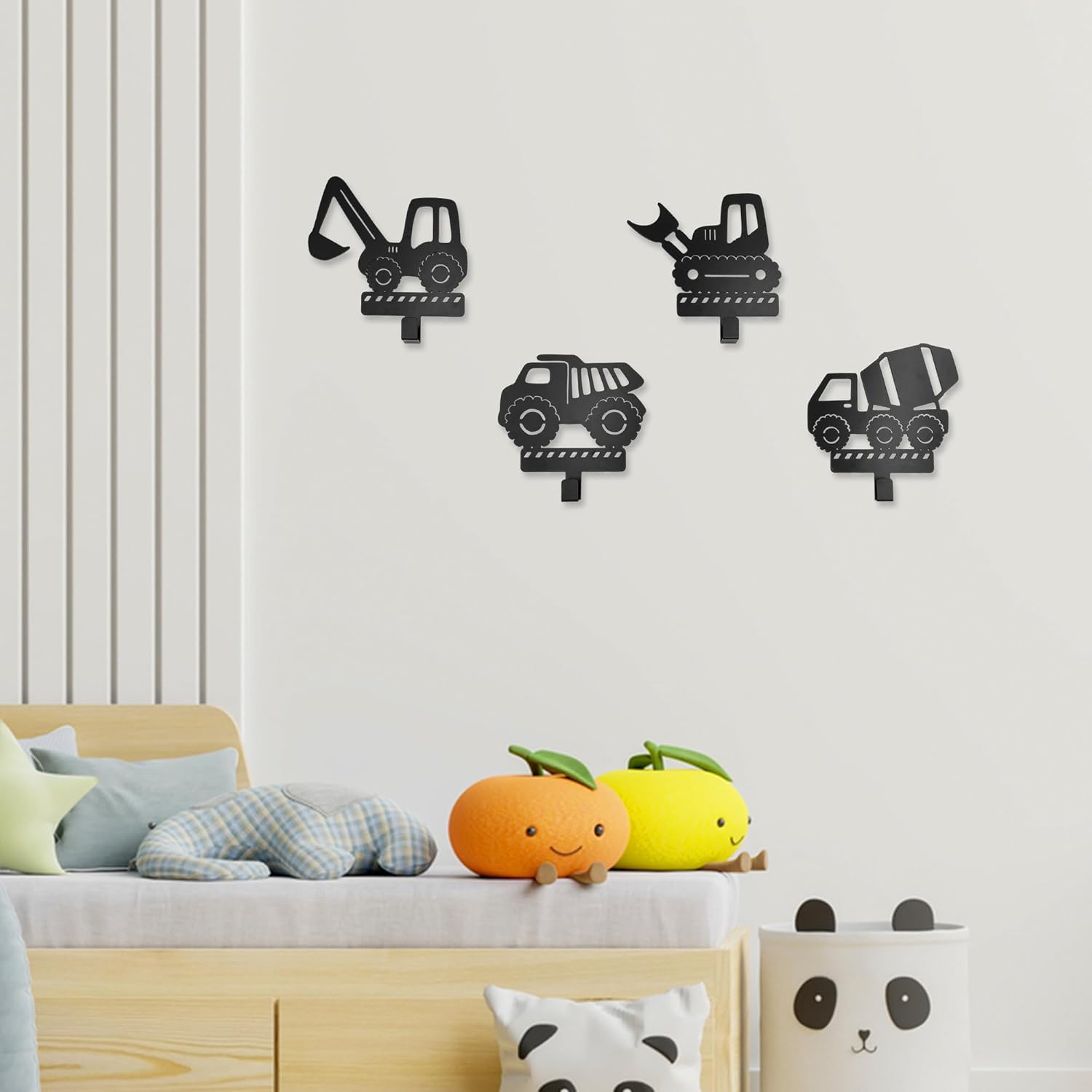 4 Pieces Construction Vehicles Silhouette Shape Metal Wall Hooks Coats Hooks Decorative Hooks for Kids Room Boys Room Nursery Playroom Classroom