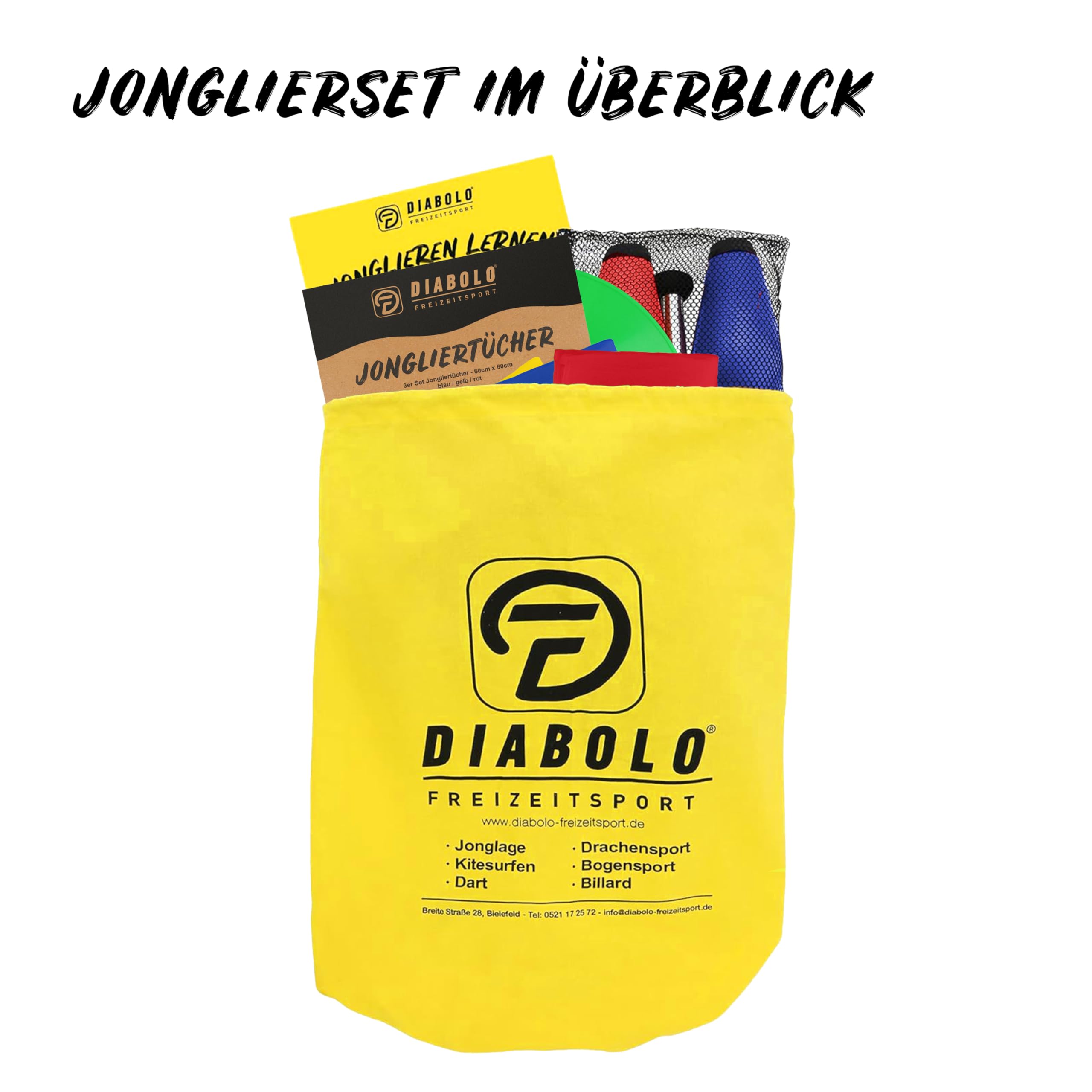 Diabolo Freizeitsport Zestaw do żonglerki dla dzieci i dorosłych z żonglerką, piłeczkami do żonglerki, chusteczkami, talerzem wraz z drążkiem i instrukcją do żonglowania (może nie być dostępna w