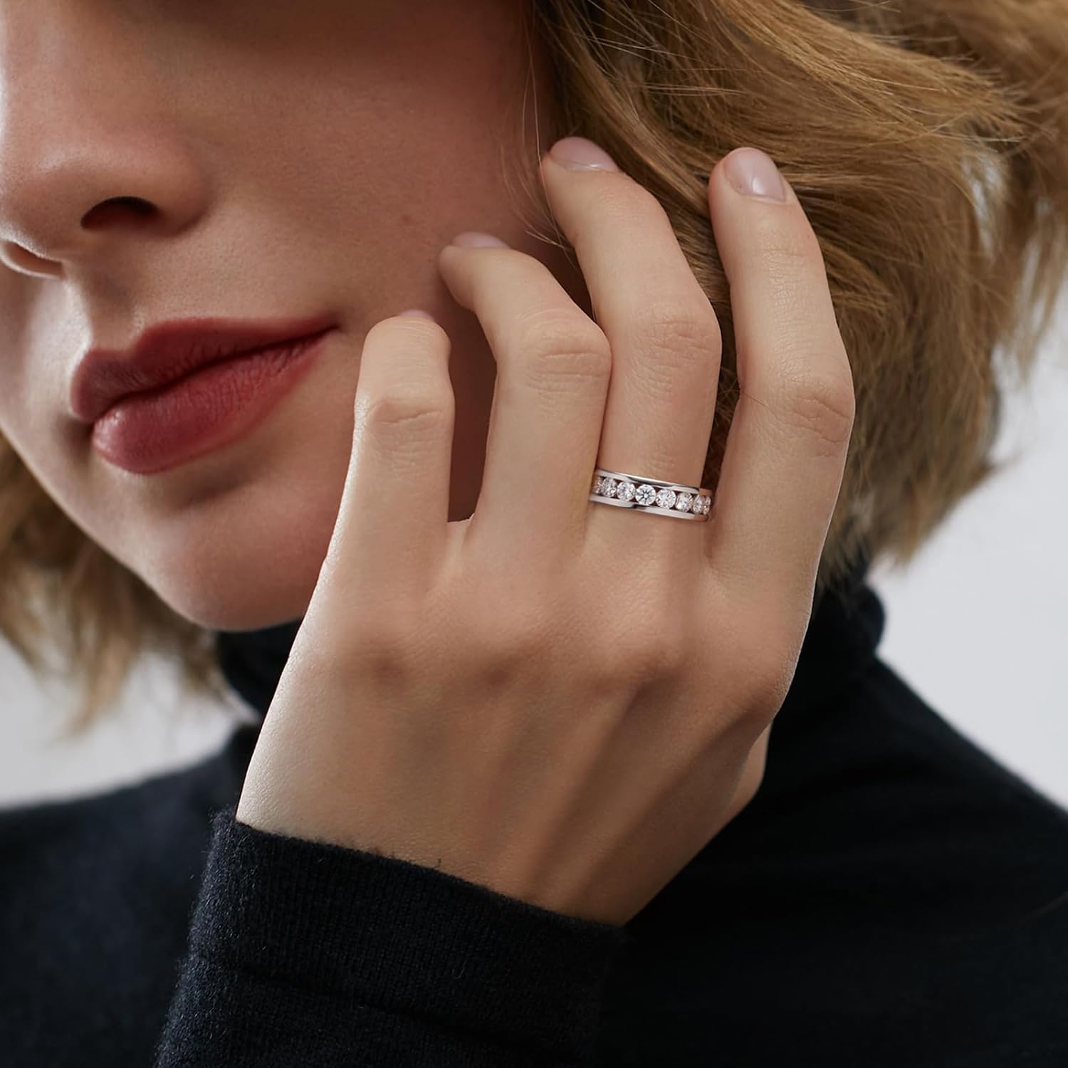 Moissanite Rings for Women,D Color VVS1 Moissanite Eternity Rings for Women 18K White Gold Plated 925 Sterling Silver Wedding Band Ring for Women - Image 4