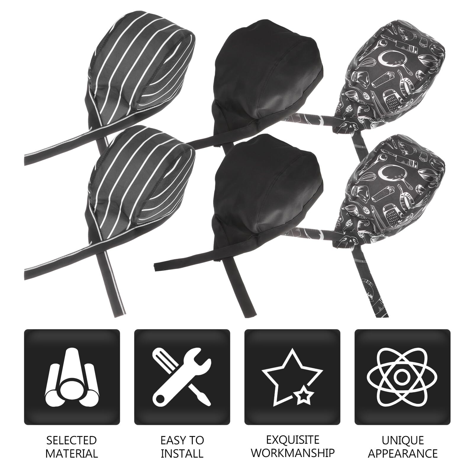 Gorros de Chef Ajustables 6 Piezas Estilo Pirata Estampado Decorativo Elásticos y Unisex para Cocina Profesional Restaurante y Protección Solar