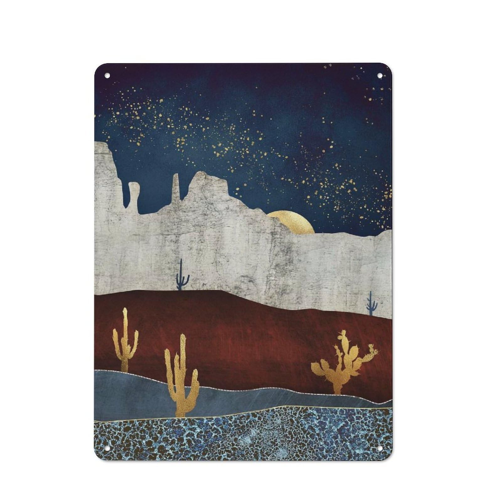 Junmoney Style-13 40X30cm Retro Tin Sign With Moonlit Desert For Lounge Or Reading Corner, A Decorative Metal Sign For Lounges And Reading Corners