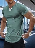 Men's Muscle Shirt V Neck Slim Longline Short Sleeve Henley Shirt Gym Workout Athletic Tees Mens Tights for Sports
