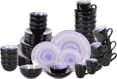 Miniatura 2 de Juego de vajilla Sonoma de gres, negro + pintura a mano moteada (juego de 56 piezas, cobalto)