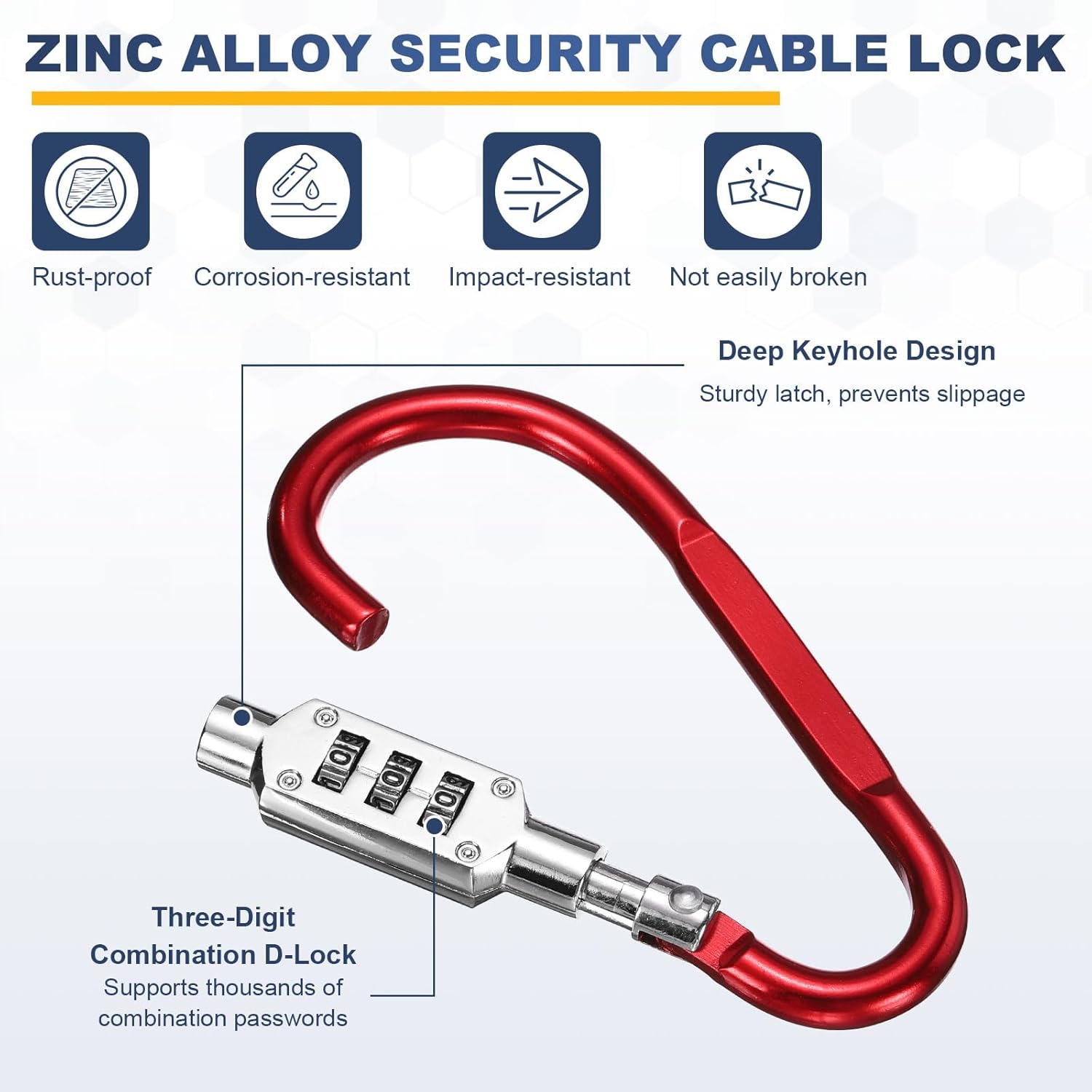 PATIKIL Security Steel Cable Lock, (8.2 Feet, Red), Double Loop Safety Wire Rope with 4.8" D-Shaped 3-Digit Code Combination Lock, Suit for - Bicycles/Motorcycle/Suitcase/Luggage