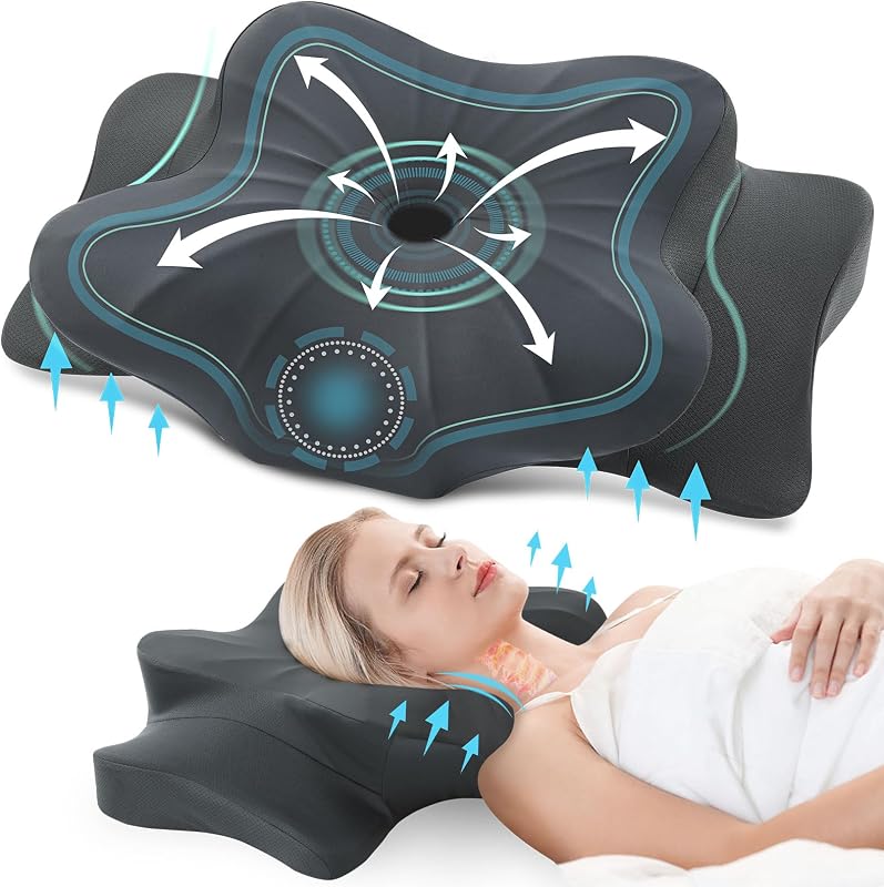DONAMA Memory Foam Ergonomikus Nyakpárna - Oldal, Hát és Hason Alvóknak, Légáteresztő Huzattal, 2 Magassági Szinttel, Sötétszürke