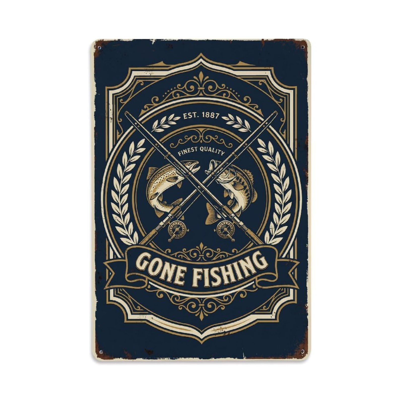 Gone Fishing Classic Emblem Vintage Metal Tin Sign Plaque Wall Decor for Cafe, Club, Garden Metal Poster 8x12Inch