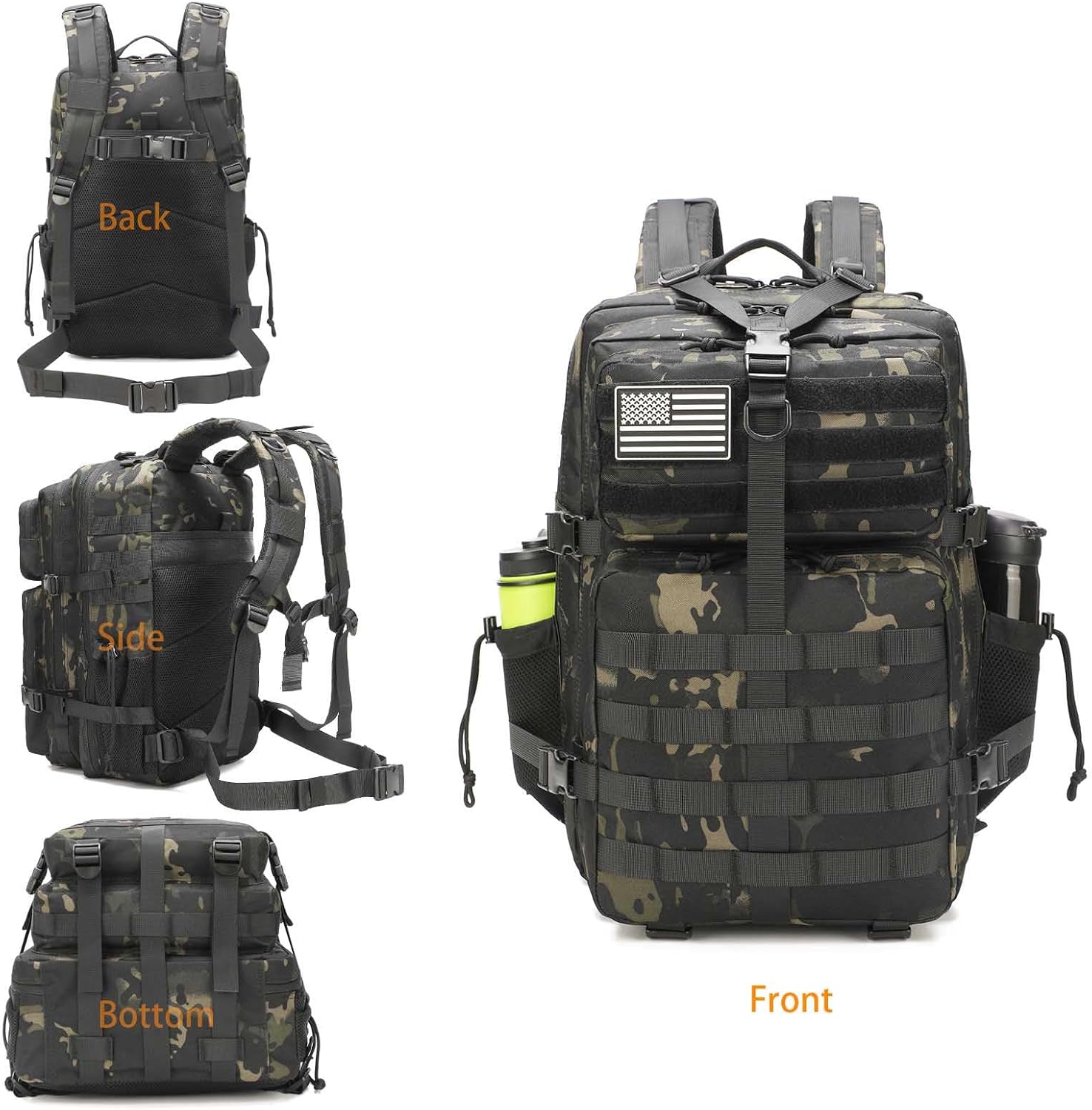 Tactical Backpack for Men, Military Backpacks with Gun Holster, Bug Out Bag 3 Day Assault Pack Large Molle Gun Backpack Pistol Bag of Handgun Black Camo - Image 8