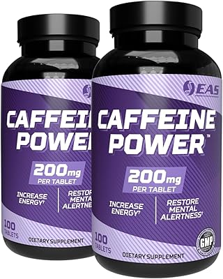 EAS Caffeine Power 200mg | Caffeine Pills Supplement | Increase Energy & Restore Mental Alertness | Gluten Free, Non GMO, Vegetarian Friendly | 100 Tablets Pack of 2