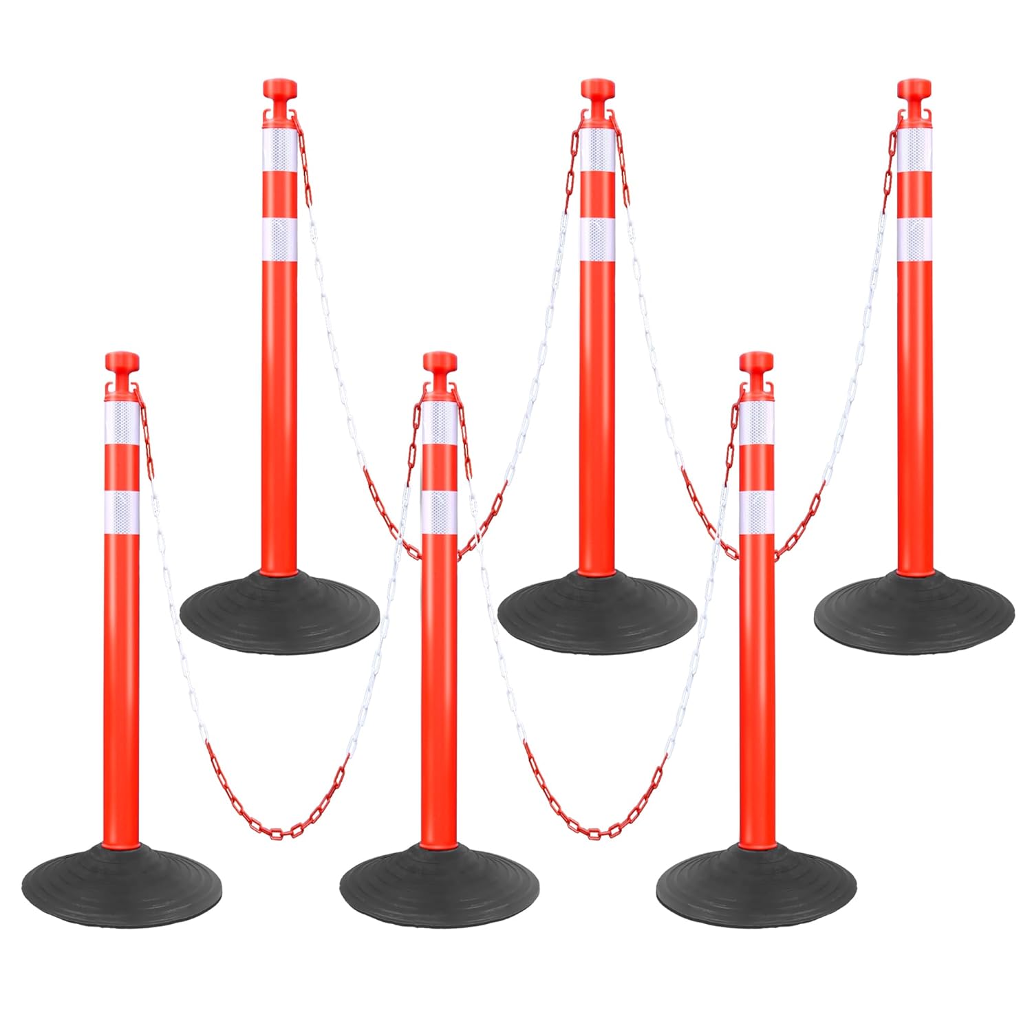 6 Pack Traffic Delineator Post with Heavy Rubber Base Traffic Safety Barrier with 7 FT Plastic Chainarking Lot, Road Safety, Construction Events(Black,6 Pack)