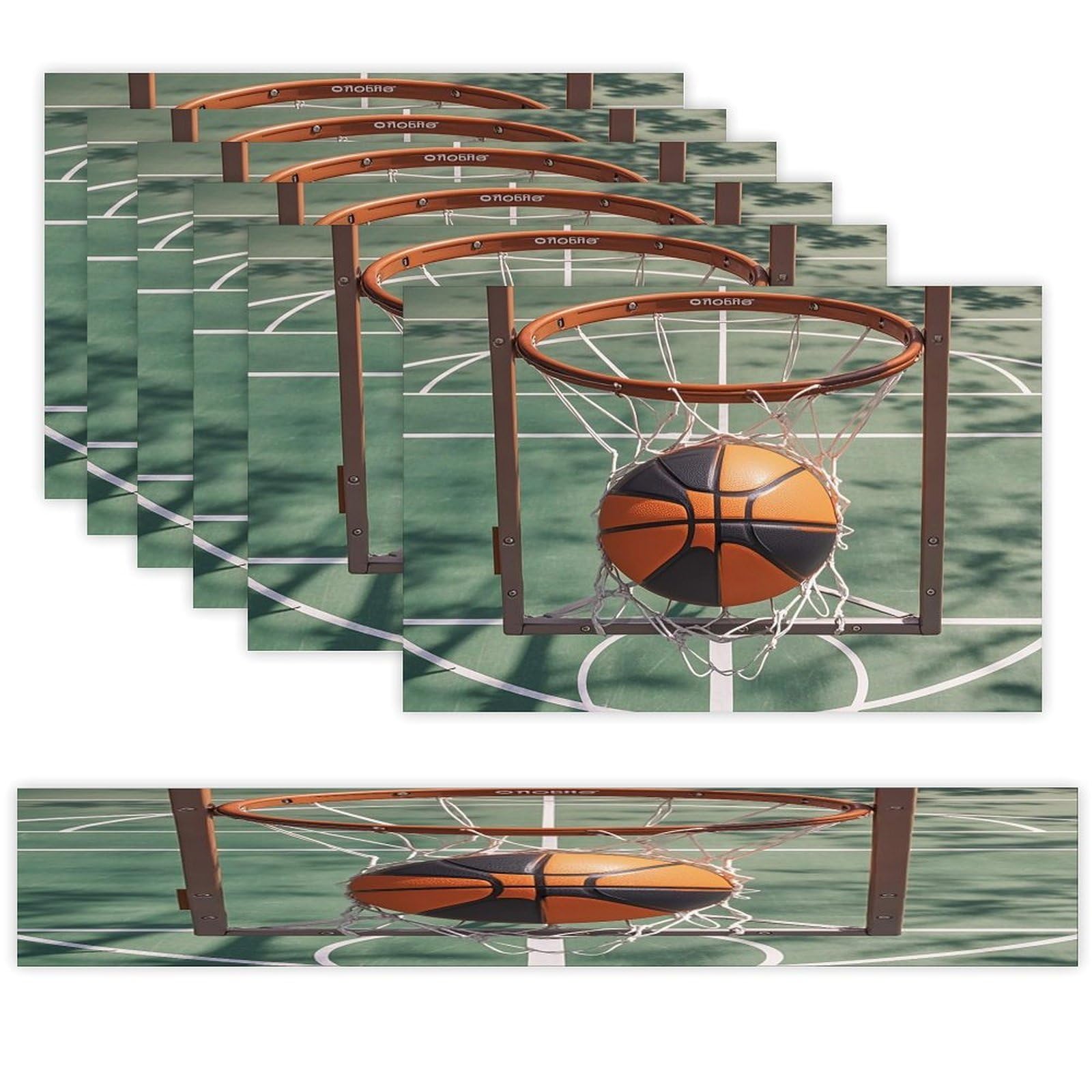 Basketball Table Runner and Placemats Set of 6 Stain Resistant Heat Resistant Place Mats for Kitchen Dining Table Mats Long Table Runner Modern Art Dining Decor for Daily Use