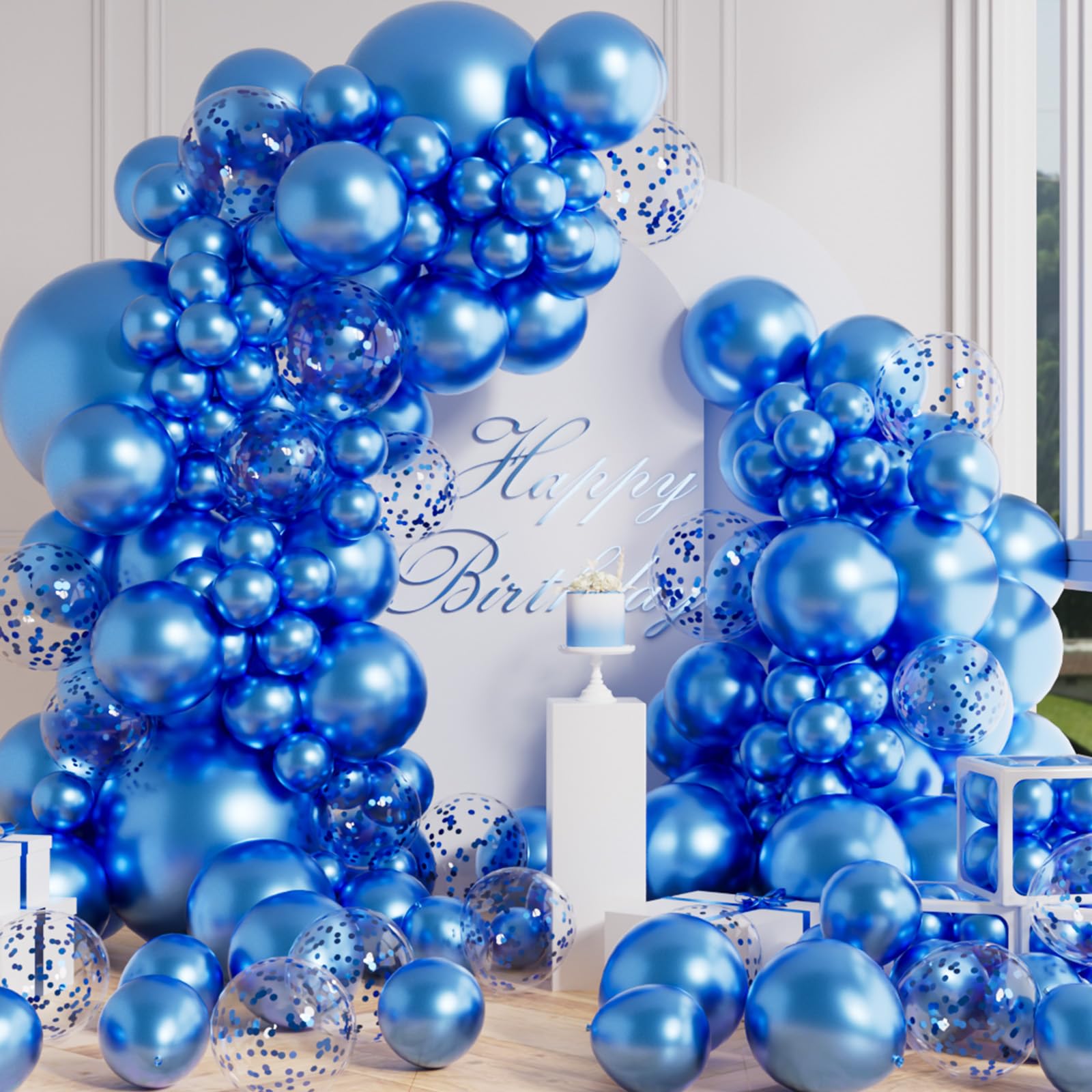 AULE 100Pcs Blue Metallic Balloons Different Sizes 18/12/10/5 inch Chrome Latex Shiny Helium Balloons Party Decoration for Birthday Carnival Wedding