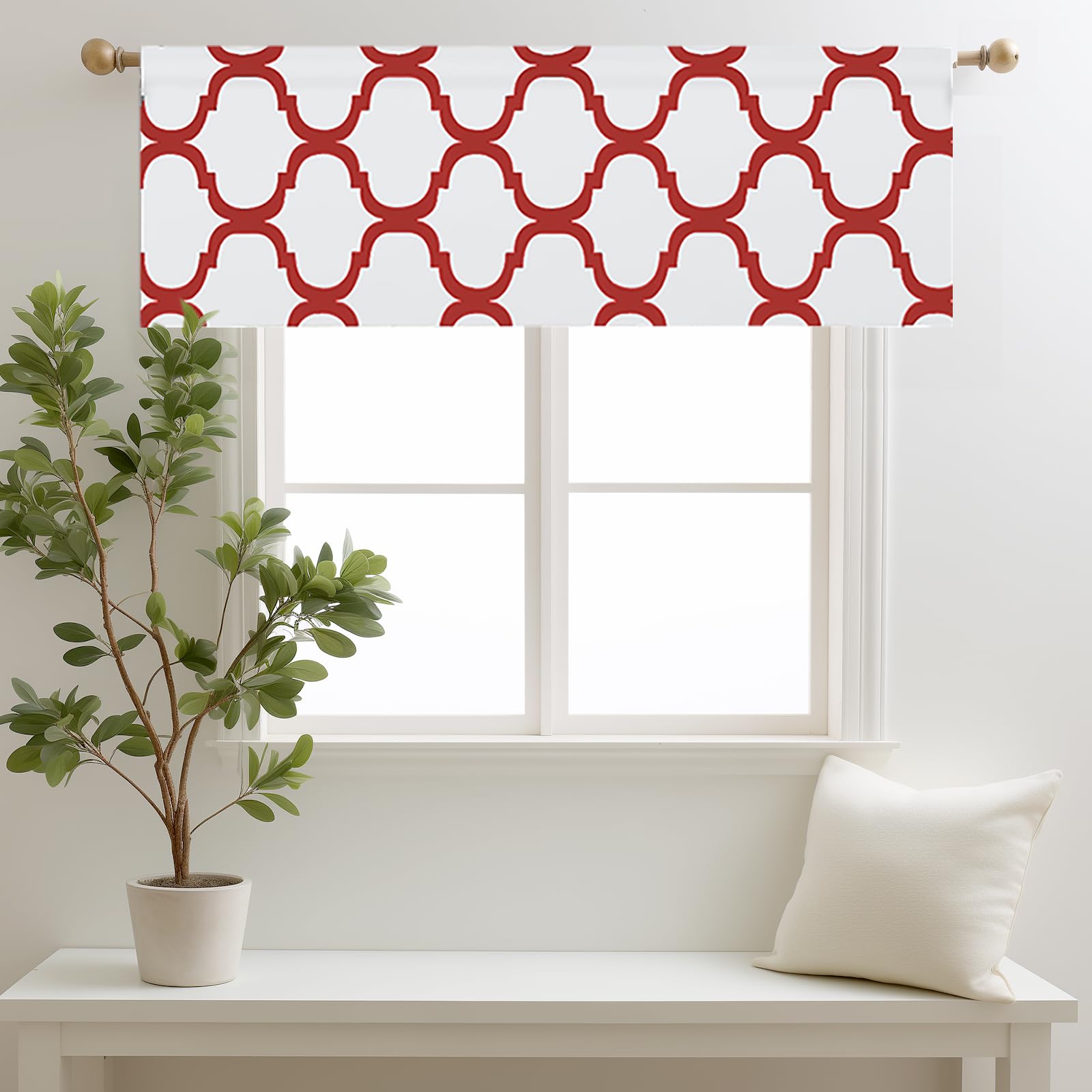 Cenefa de cortina blanca y roja   Melodieux          de 150x45,7 cm para ventanas pequeñas