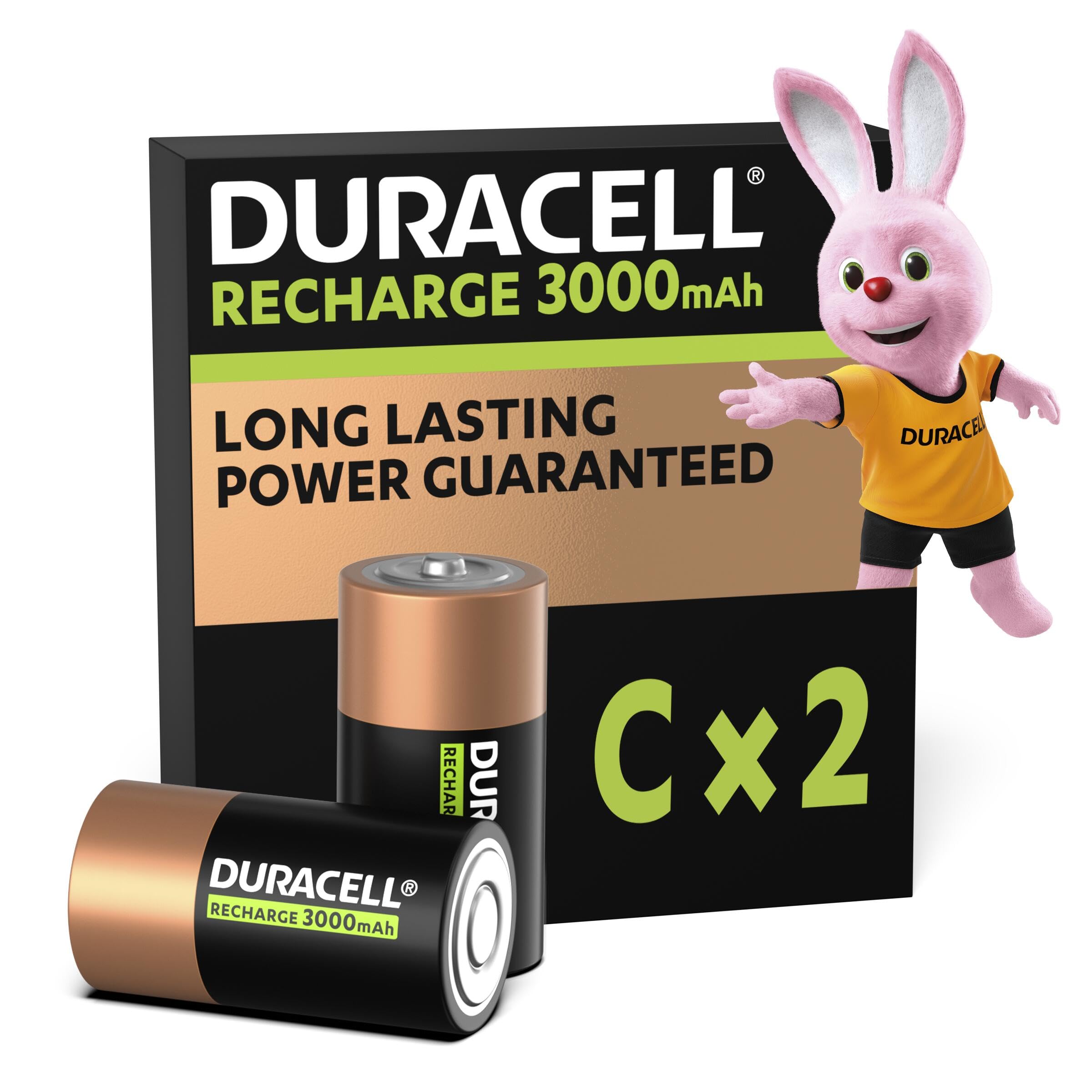 Duracell Batterie Ricaricabili C (Confezione da 2), Pile ricaricabili, 3000 mAh NiMH, Energia di lunga durata