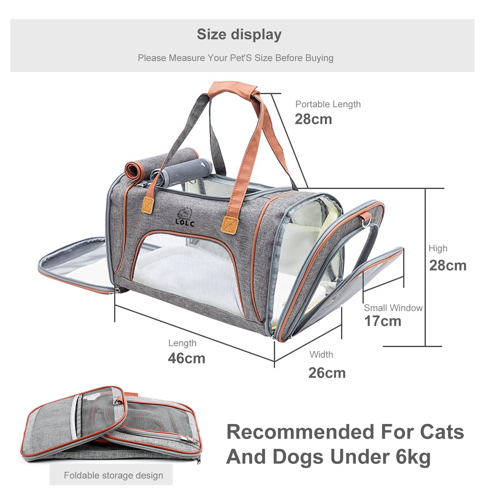 PETCUTE Trasportino per Cani e Gatto Portabile,Trasportino Pieghevole per Gatti con Morbido Cuscinetto in Pile,Borsa Trasportino per Cani conTracolla Regolabile per Viaggio Campeggio,Zenzero