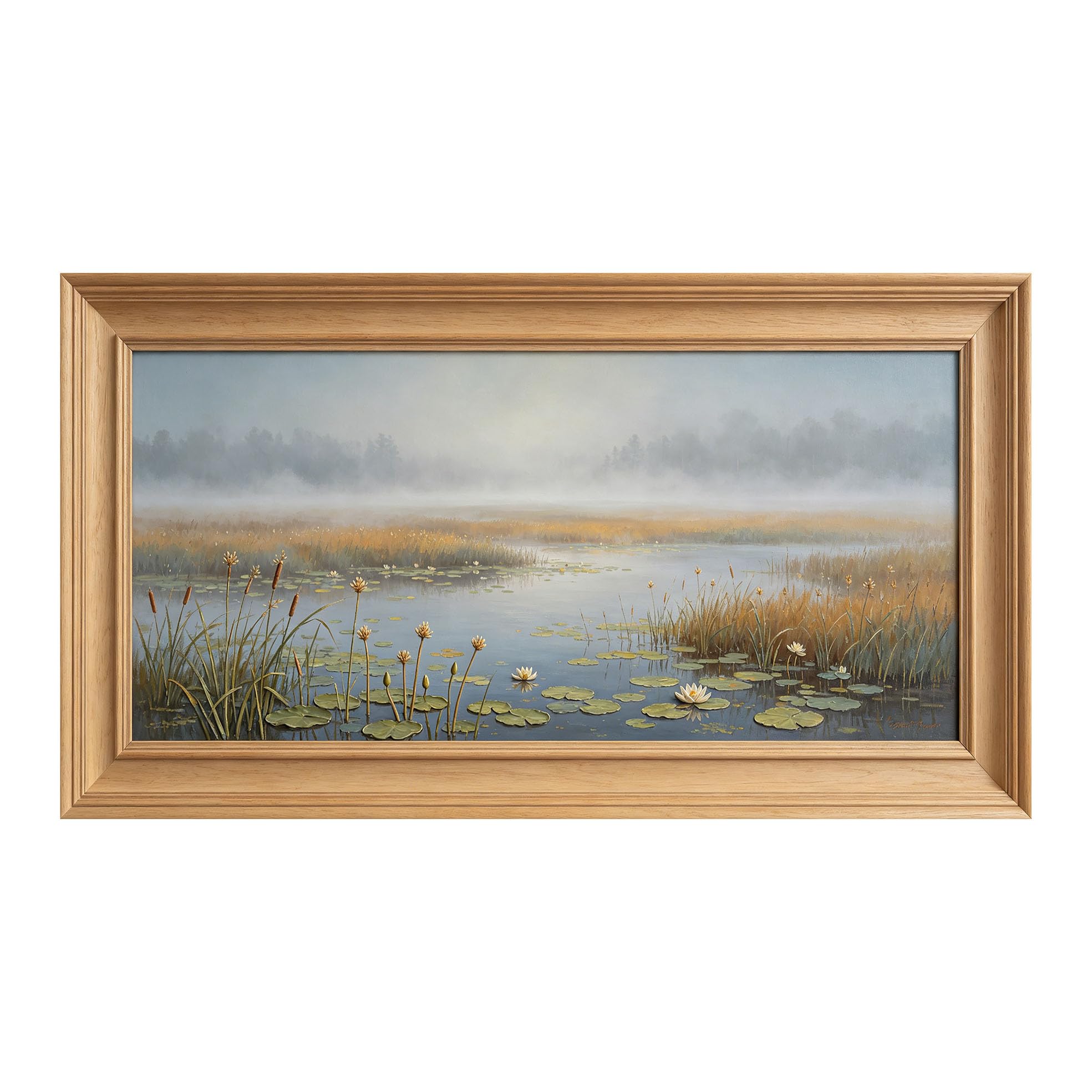 Yzpallescene 3D Framed Wall Art 50cm×100cm Misty Lake Botanical Oil Painting Impressionist Large Size SelfAdhesive Removable Wall Decor Prints Artwork for Living Room Bedroom Office