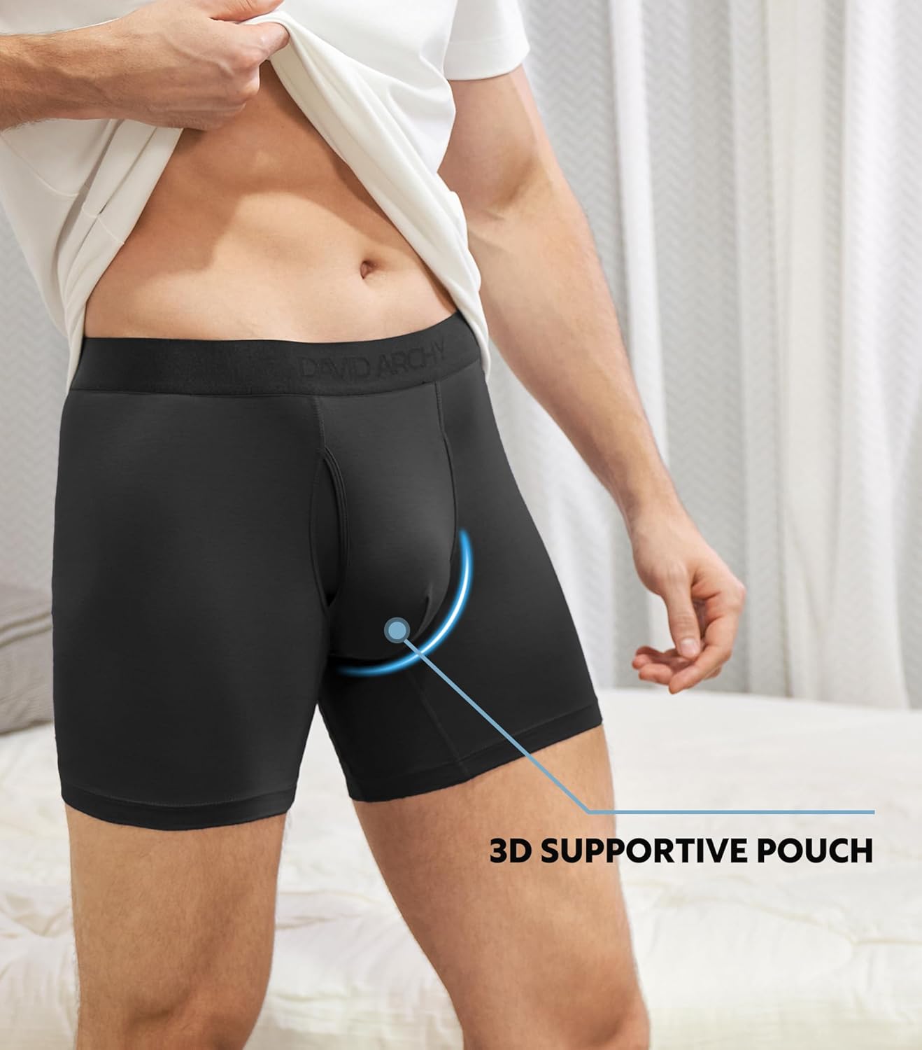 DAVID ARCHY Men's Bamboo Rayon Underwear, 1.5" Wide Waistband No Ride Up Boxer Briefs with Extended Pouch 4 Pack - Image 5