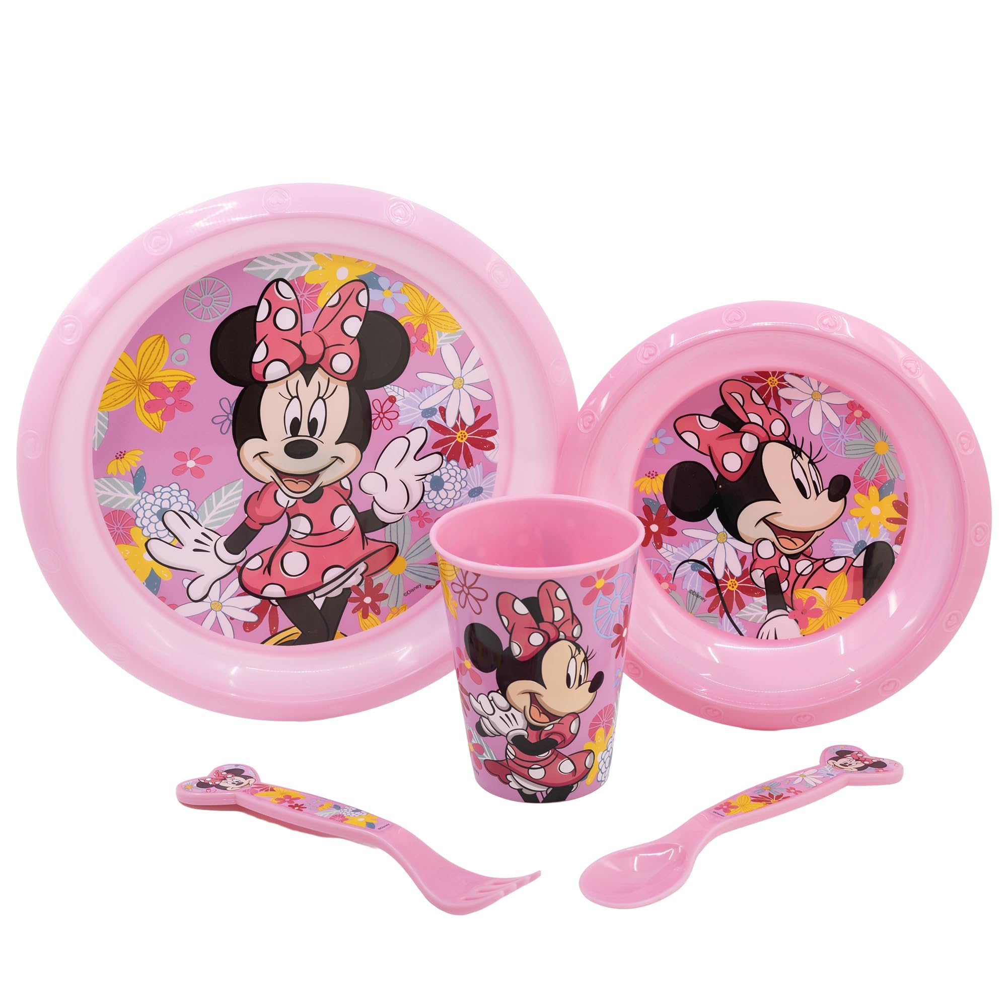 Stor Minnie Mouse 5pcs Kids Lunch Breakfast Dinner Tableware Set Plate, Bowl, Cutlery & Tumbler, BPA Free