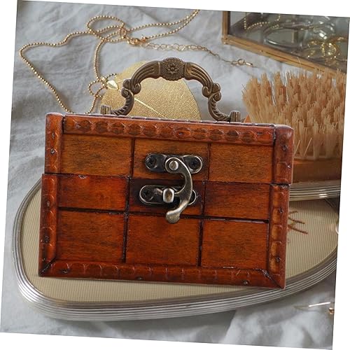 Miniatura 6 de Pequeño cofre del tesoro de madera hecho a mano con hebilla, pequeño joyero de viaje, caja de madera pequeña con tapa, caja de madera