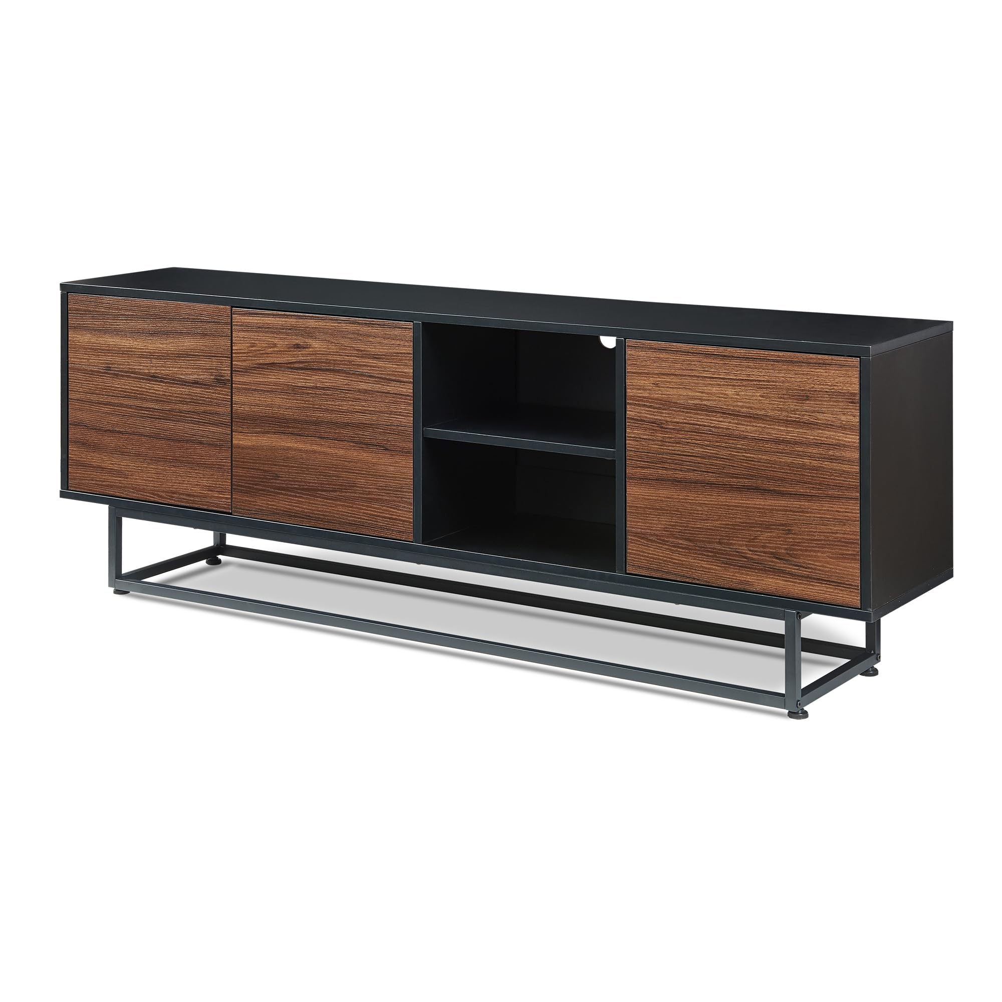 [en.casa] Aparador Boxholm para Salón Aparador Multiusos con 3 Compartimentos con Puertas y 2 Compartimentos Abiertos Mueble Auxiliar para Oficina Mueble de TV 160 x 30 x 57 cm - Negro/Efecto Nogal