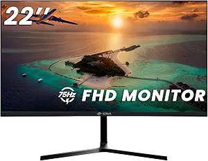 CRUA 22 Inch Monitor, FHD(1920x1080P) 75HZ VA Desktop Computer Monitor, 3 Sides Narrow Bezel 178° Wide Viewing Angle Business Office Display with Eye-Care Technology, Support VESA, VGA&HDMI Port-Black