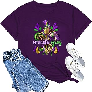 Happy Mardi Gras Shirt for Women Mardi Gras Day Tshirts Funny Carnival Theme Party