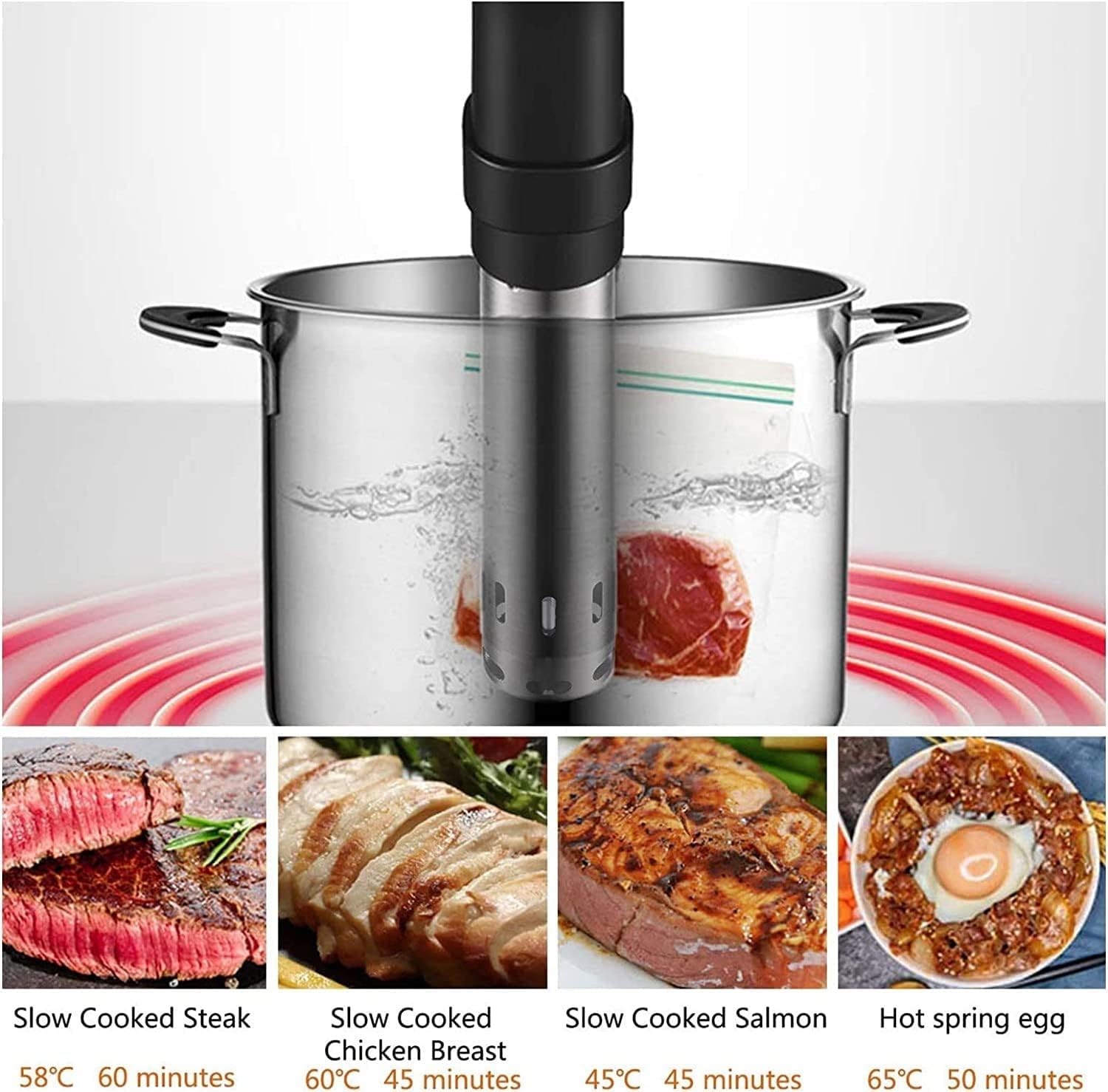 Olla Sous Vide, Máquina Sous Vide de 1100 W con 3 Accesorios, Tiempo de Temperatura LED y Control táctil, Circulador de inmersión para Cocina con Bomba extractora, Bolsa sellada, Clip