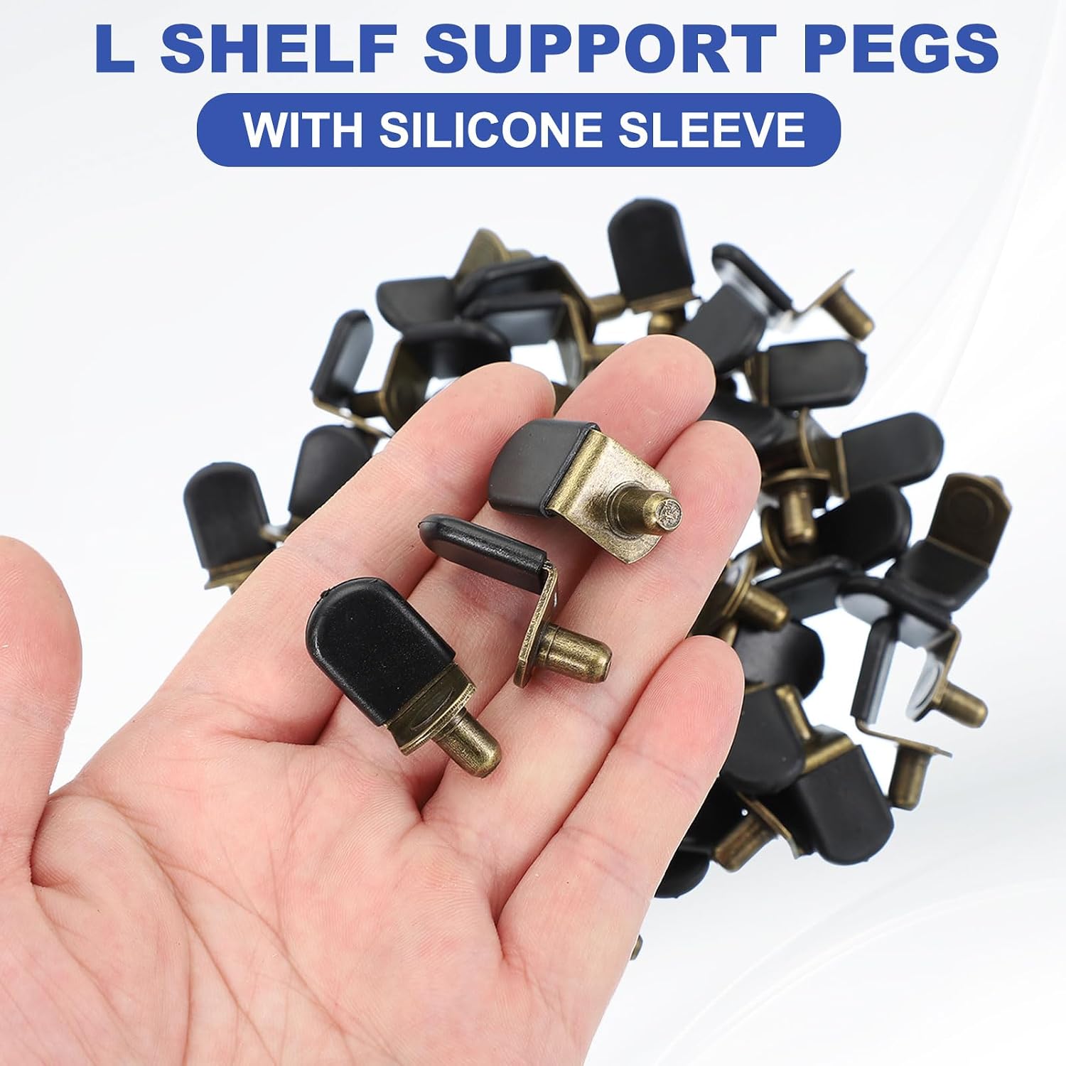 MECCANIXITY 6mm l Shelf Pins, l Shelf Support Pegs, Shelf Brackets L-Shaped Clips with Silicone Sleeve for Kitchen Bookcase Closet Shelf Shelves Cabinet Furniture Support Brown Pack of 100