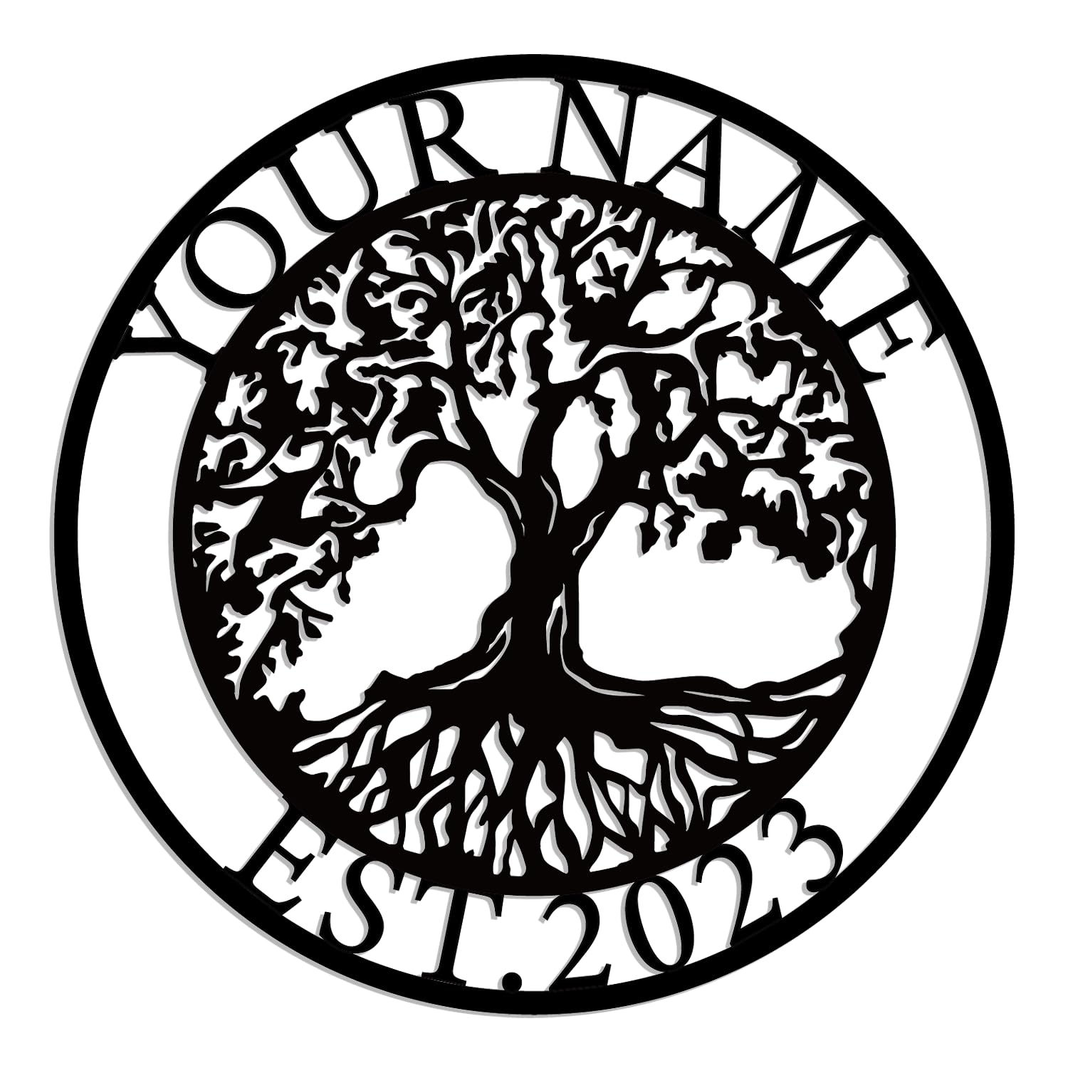 Kissesuu Style-4 Personalized Tree Of Life & Steam Locomotive Metal Wall Art Sign, Family Name Sign, Outdoor Wall Decor, Modern
