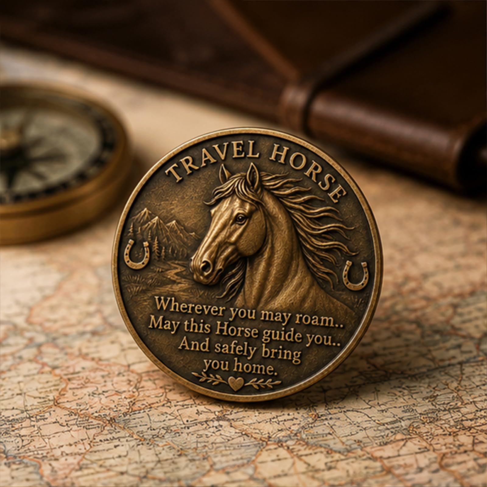 Moneda De La Suerte Con Caballo Para Viajes, Moneda Suerte Con Caballo, Ficha De Bolsillo Mensaje Grabado, Grabada Lemas Inspiradores. Perfecta Viajeros, Amantes Caballos Y Aventureros (A,10 PCS)