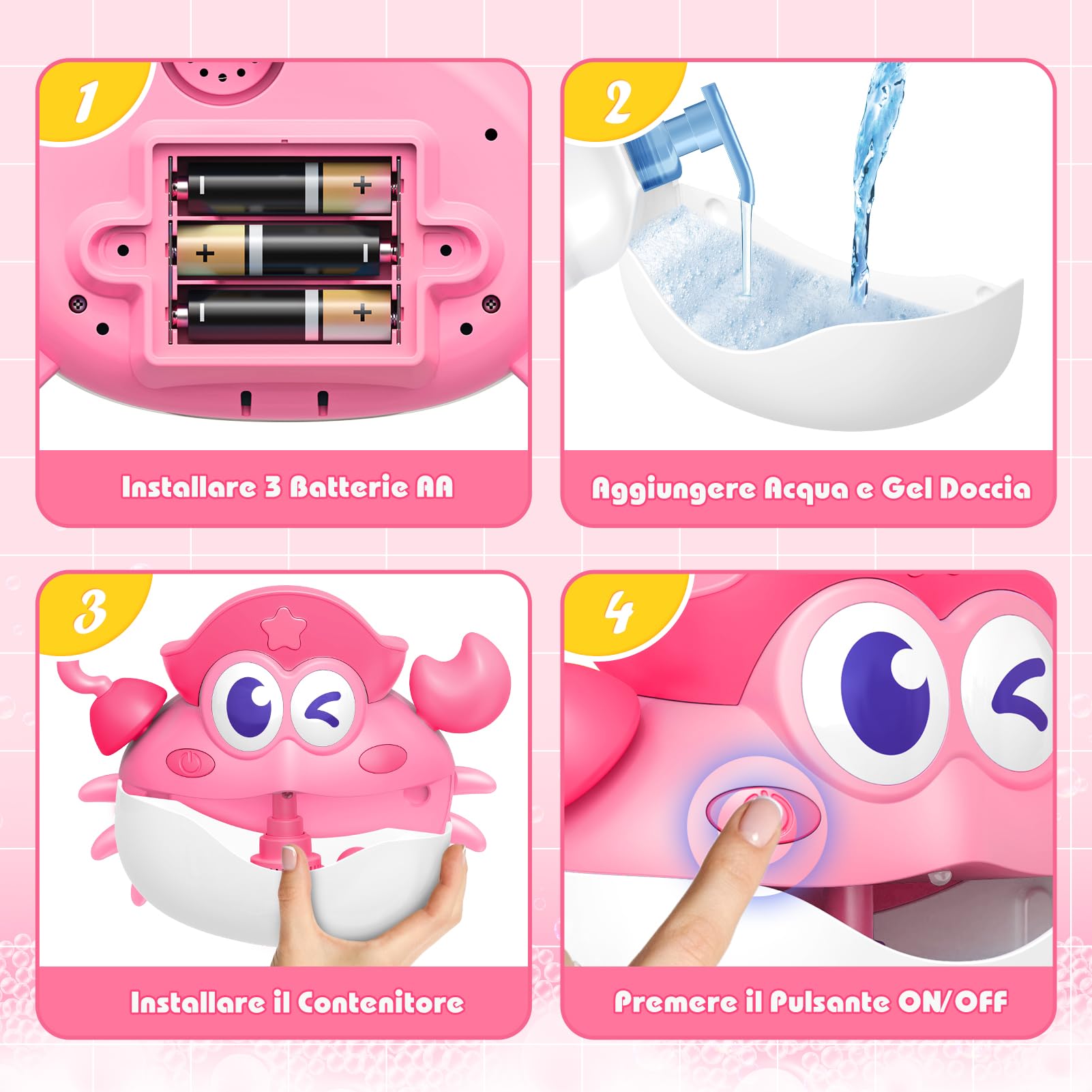 iKidiki Granchio Tummy Time - Giochi Bagnetto per Bambini 1-5 Anni - Giocattoli da Vasca da Bagno, Regalo Compleanno Neonato