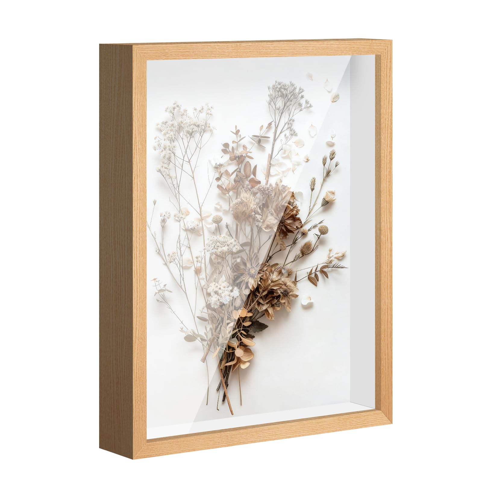 Woobroo A4 Box Frame for Crafts 3D Deep - 3D Shadow Display Case for Objects up to 3cm for Crafts, Anniversary, Wedding, Graduation (Natural Wood Color)
