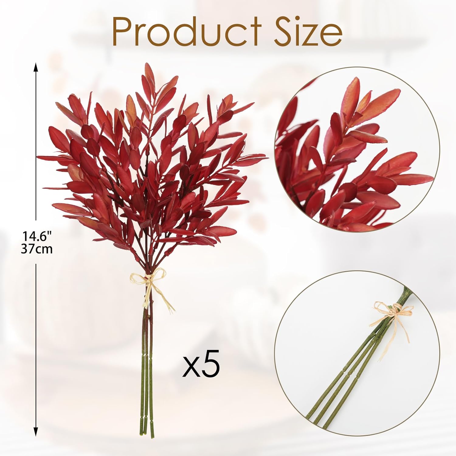 5 Stems Artificial Fall Greenery – 14.6" Olive Leaf Stems for Autumn Floral Arrangements, Thanksgiving Centerpieces, Fall Decor Bouquets, Burgundy Red - Image 2