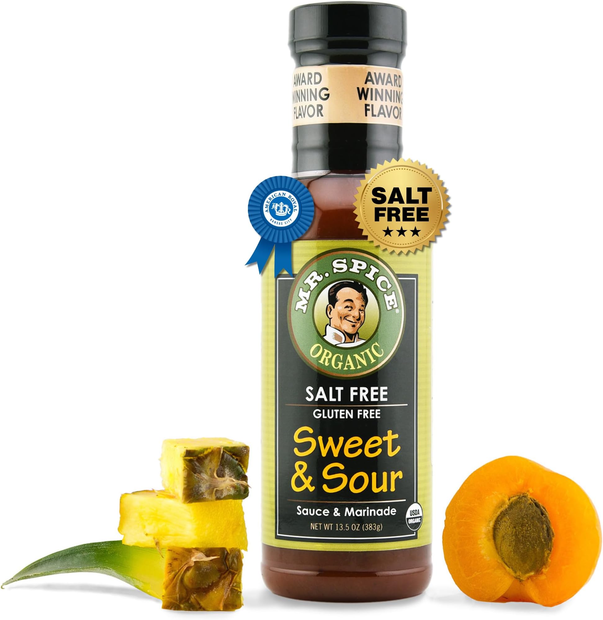 Mr. Spice Organic Sweet and Sour Sauce, Salt Free Sweet & Sour Dipping Sauce (5 mg/serving), Gluten Free, Low Sodium Sauces for Marinade and Wok, No Salt Award-Winning Flavor, 13.5 Ounce (Pack of 1)