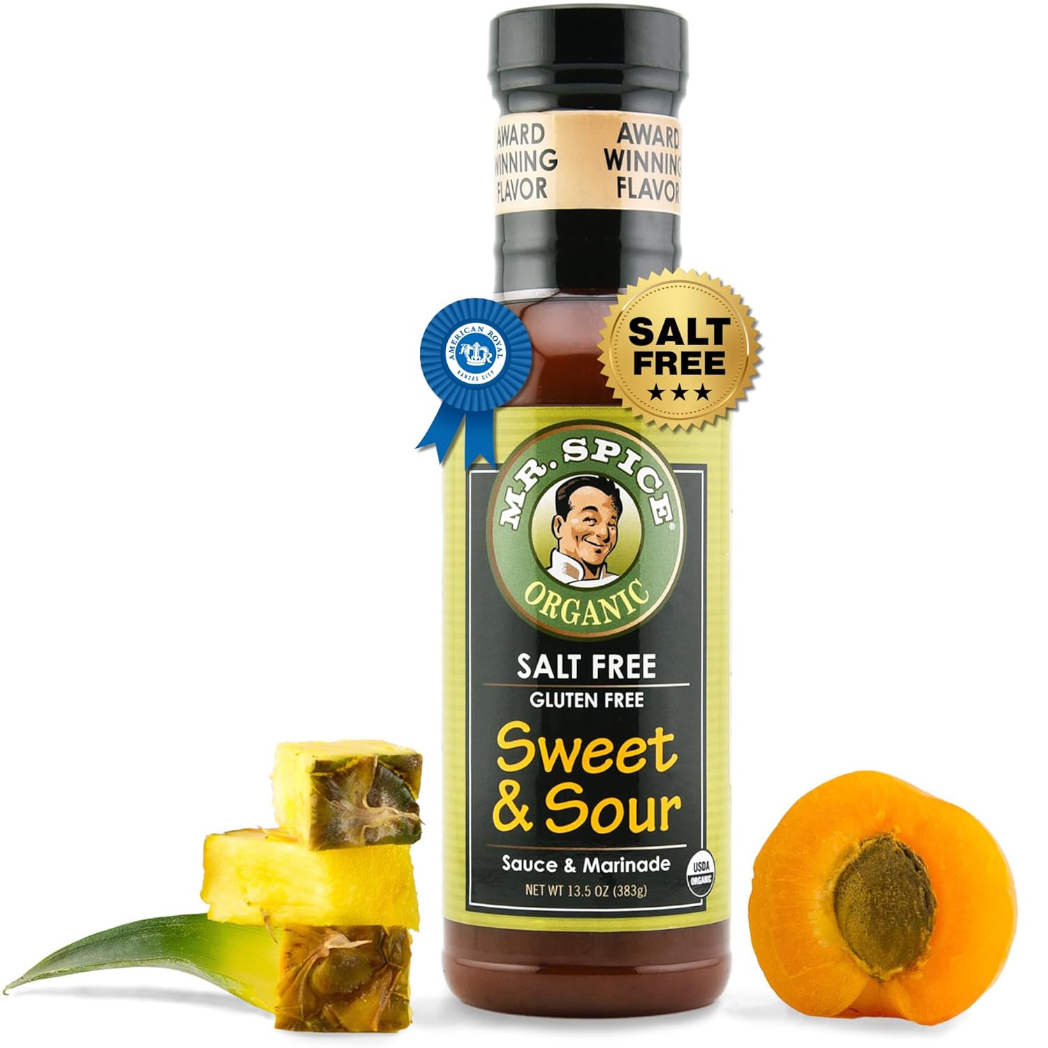 Mr. Spice Organic Sweet and Sour Sauce, Salt Free Sweet & Sour Dipping Sauce (5 mg/serving), Gluten Free, Low Sodium Sauces for Marinade and Wok, No Salt Award-Winning Flavor, 13.5 Ounce (Pack of 3)