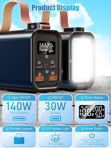 Miniatura 8 de Cargador portátil de 140 W y 50,000 mAh para MacBook - PD3.1QC4.0 Banco de energía de carga rápida con batería de grado automático, 4 salidas USB-C