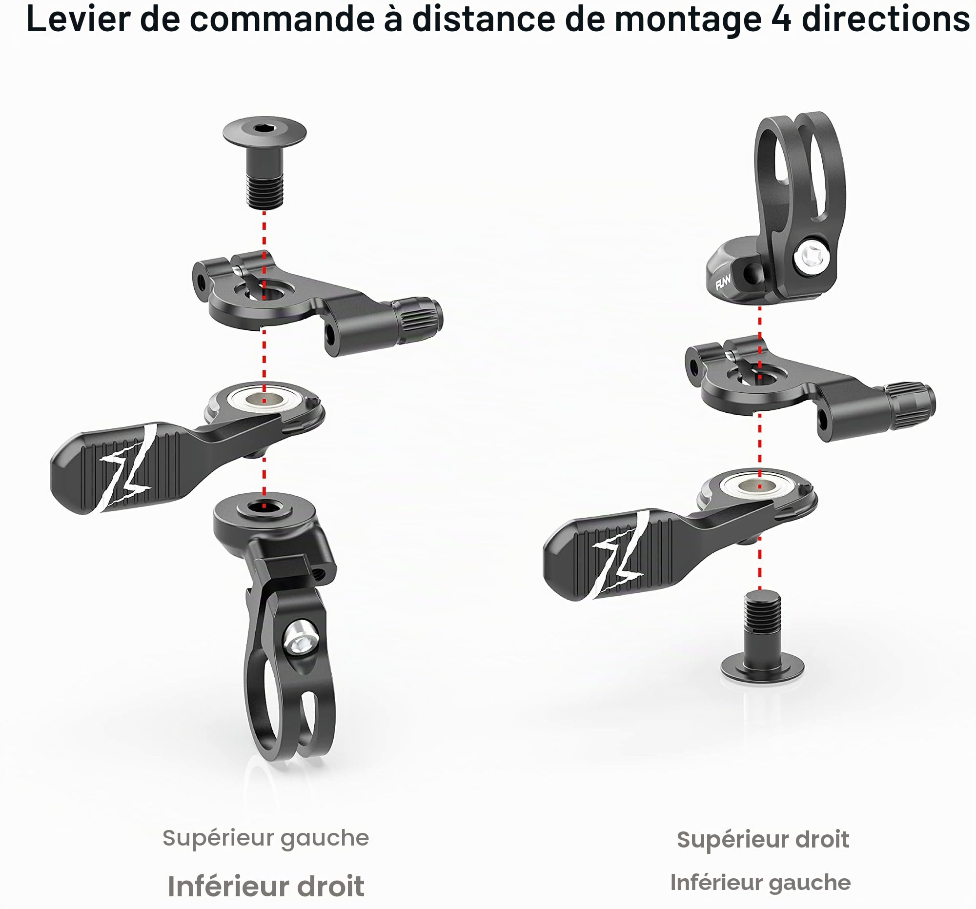 Funn UpDown Levier Usiné CNC pour Tige Télescopique VTT | alliage 6061, 53g, montage gauche ou droite au-dessus ou sous le cintre, pour tiges à câble