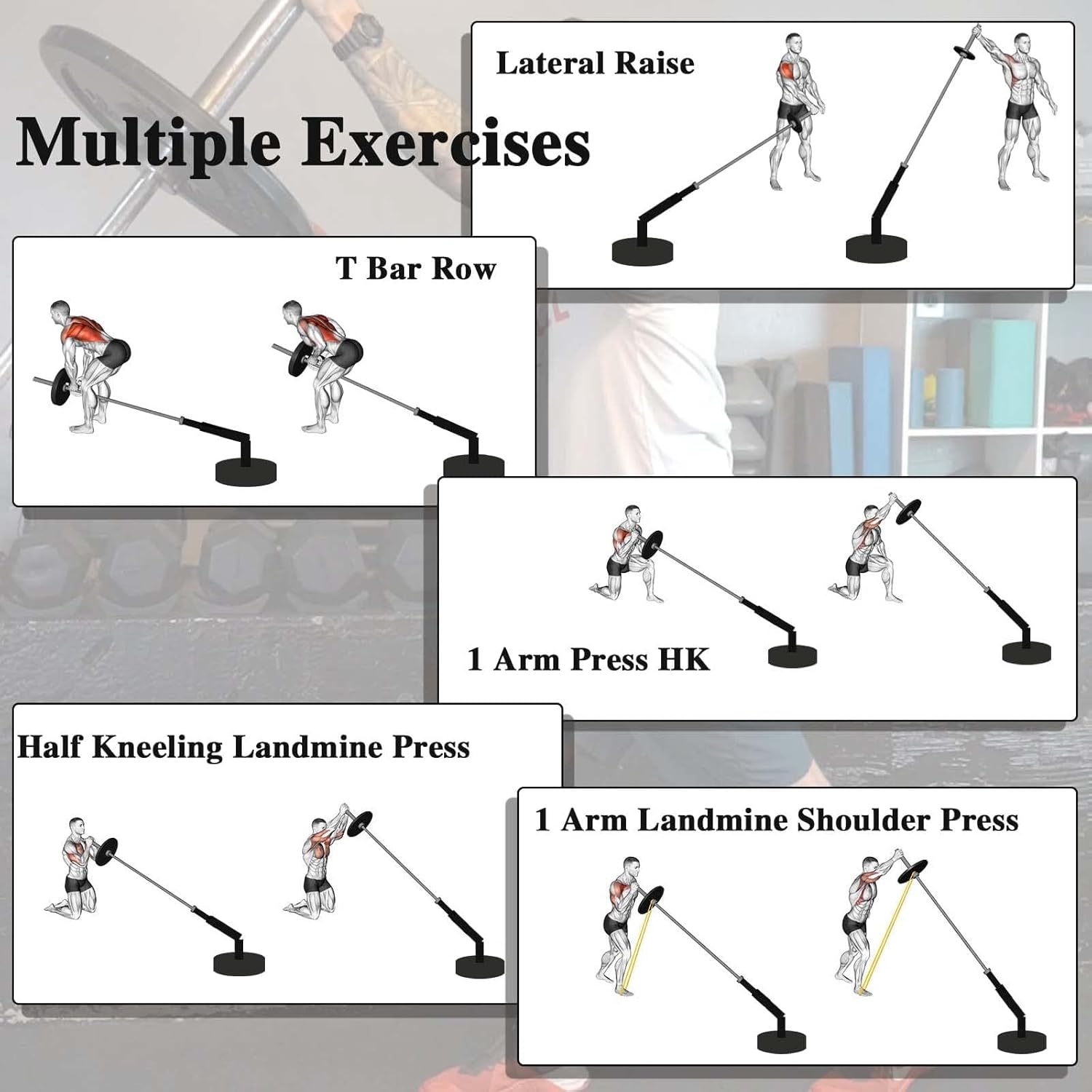 T Bar Row Landmine Attachment for 2" Olympic Bars, Heavy-Duty Steel, 360° Swivel, Workout Home Gym Equipment