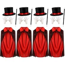 4 Set Kids Magician Costume Kit with Magician Cloak Cape Hat Wand and Gloves for Kids Halloween Party Cosplay Performance