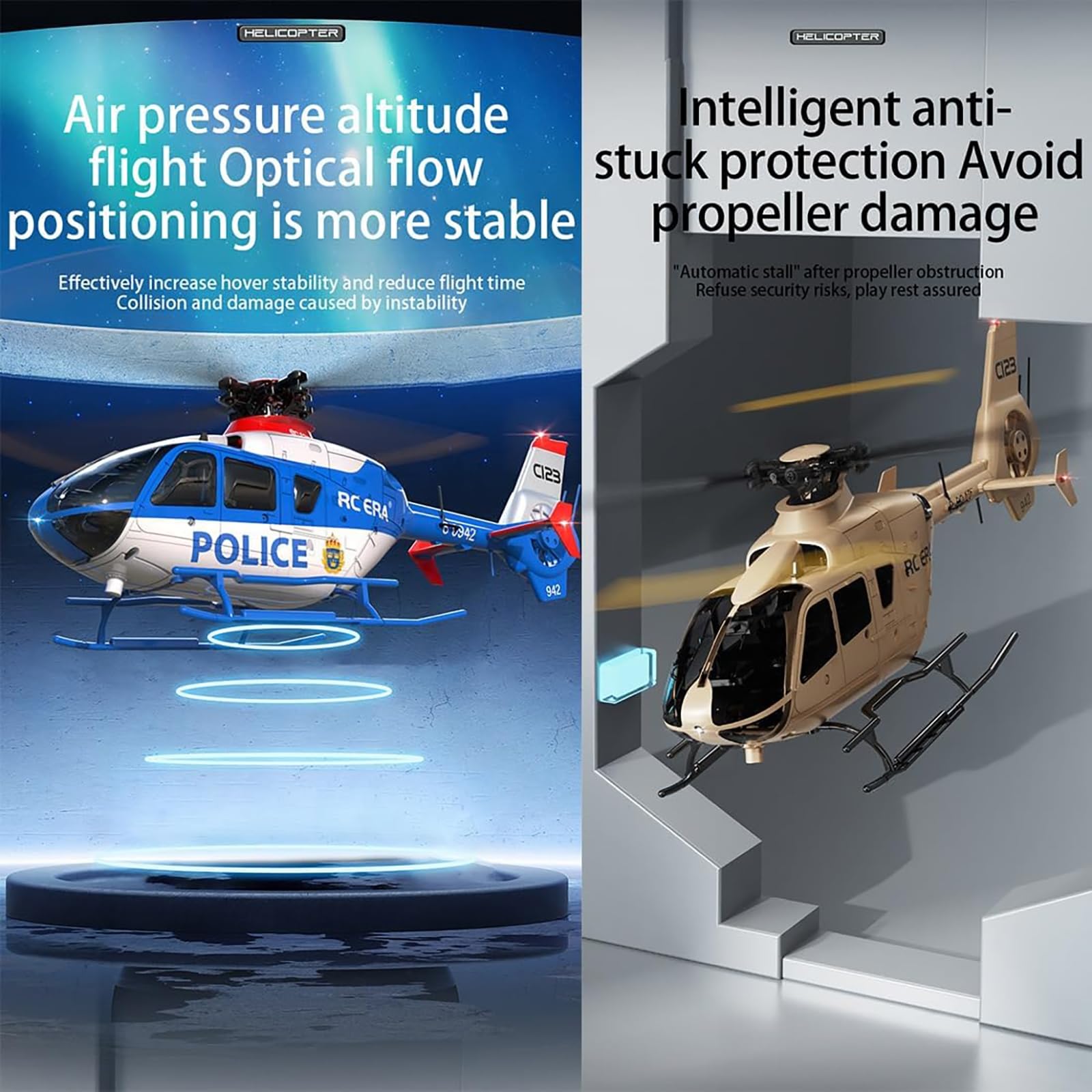 C123 Helikopter zdalnie sterowany EC135 dla dorosłych, 1:36 6CH 2.4GHz RTF RC z 6-osiowym żyroskopem i funkcją utrzymywania wysokości dla początkujących,2 Batteries
