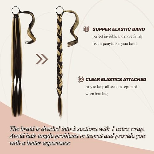 Miniatura 2 de BARSDAR Extensión de cola de caballo trenzada de 30 pulgadas de largo con banda para el cabello, extensiones de cabello lacio envolvente, cola de
