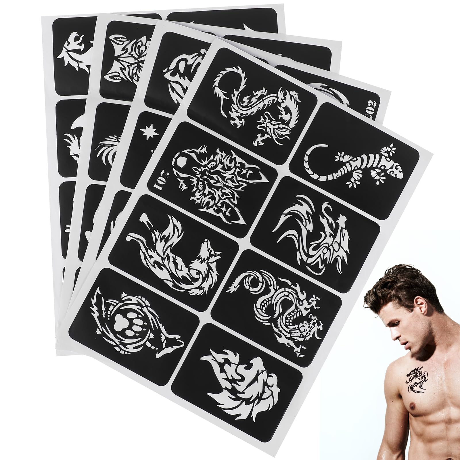 50 Jungen Tattoo-Schablonen – Für Glitzer-Tattoos, Body Art & Fundraising