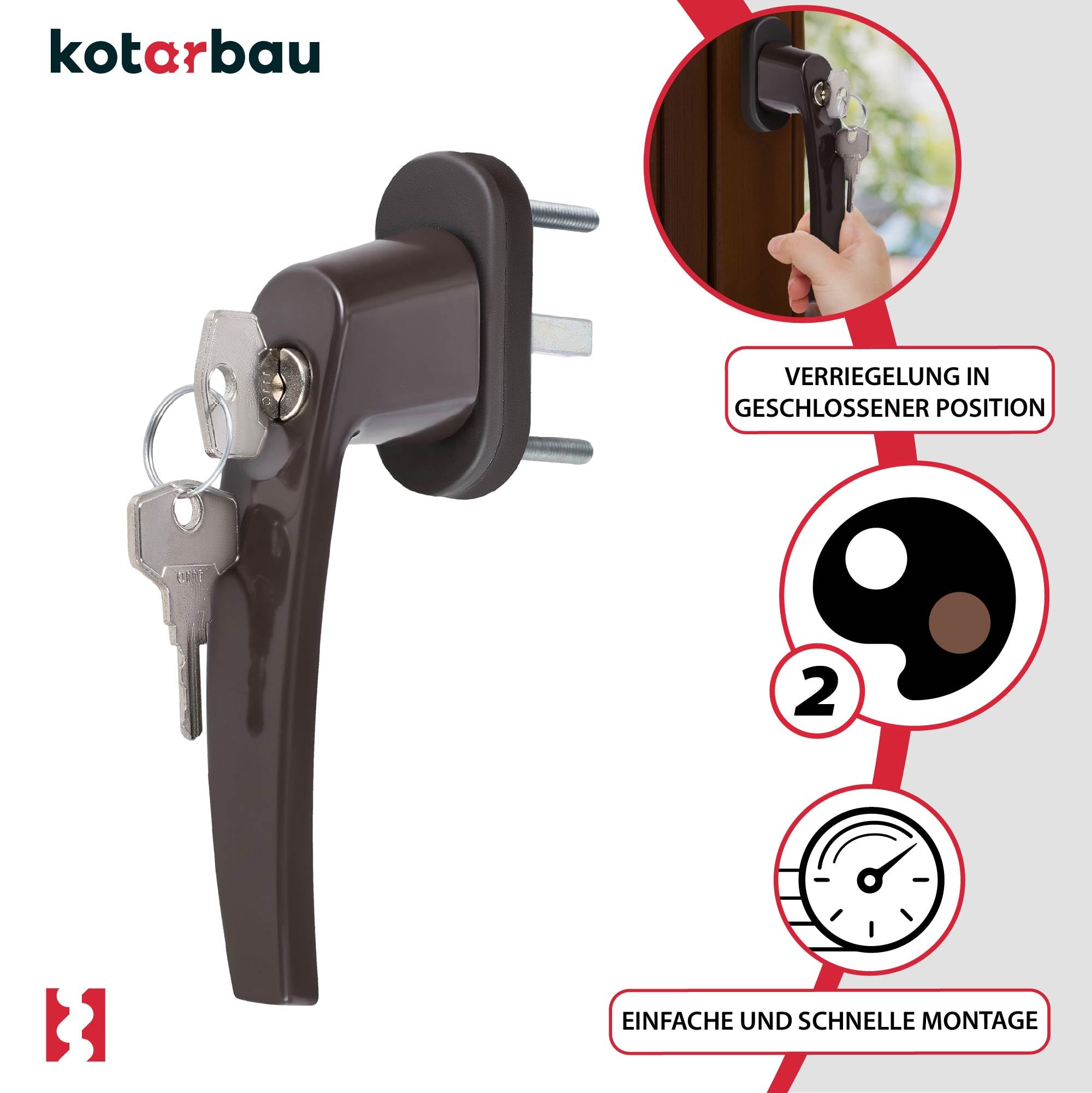 KOTARBAU® 4er Set Fenstergriff abschließbar Braun Aluminium pulverbeschichtet Fenstergriff mit Schloss abschließbare Fenstergriffe Stift 35mm Fensterschloss Kindersicherung Fenstergriffe abschliessbar