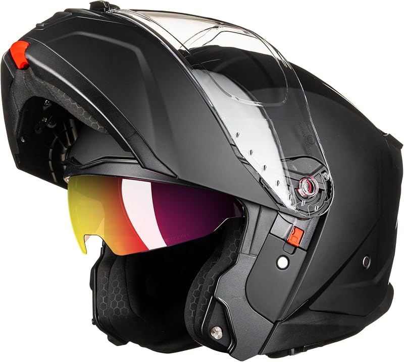 ILM Casco de motocicleta modular integral para hombres y mujeres DOT ECE Powersports Moto Street Racing Modelo B-711 (negro mate, 2XL) | Incluye visera doble, transpirable, equipada con rejillas de ventilación, hebilla de liberación rápida, carreras callejeras de motos Powersports